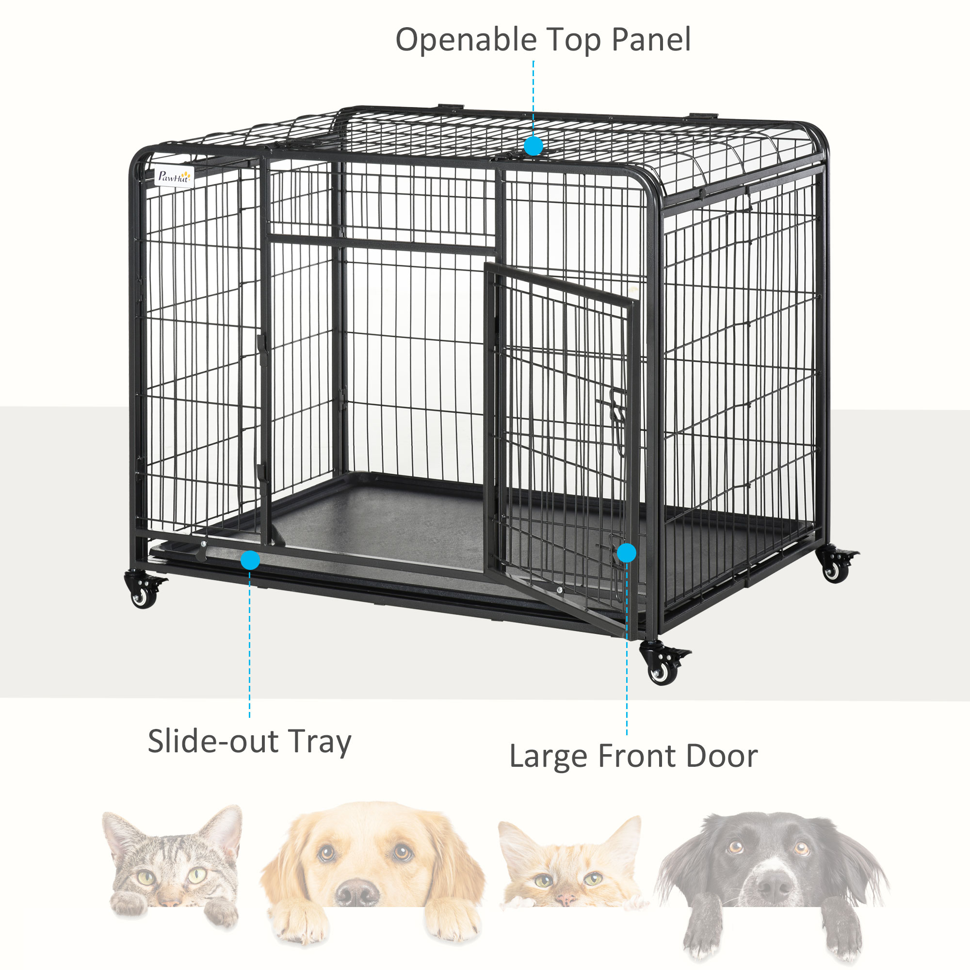 PawHut Metal Dog Cage Kennel Locking Door & Wheels Removable Tray Openable Top For Large Pets 109.5 x 71 x 78 cm 6