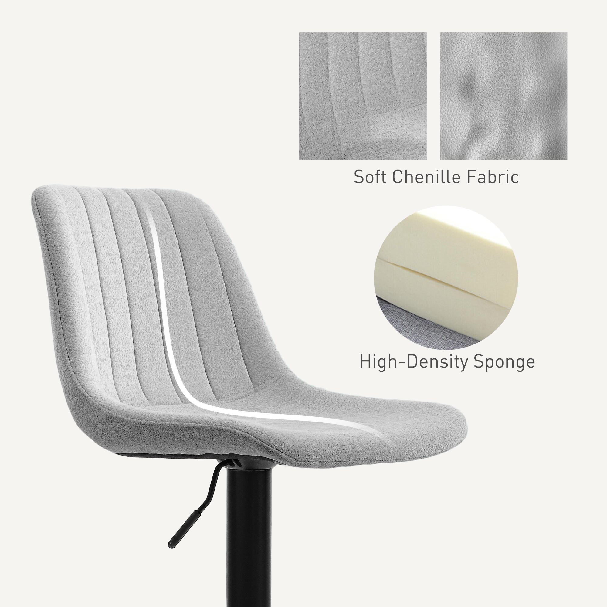 HOMCOM Set of Two Chenille-Feel Tub Bat Stools Grey 7