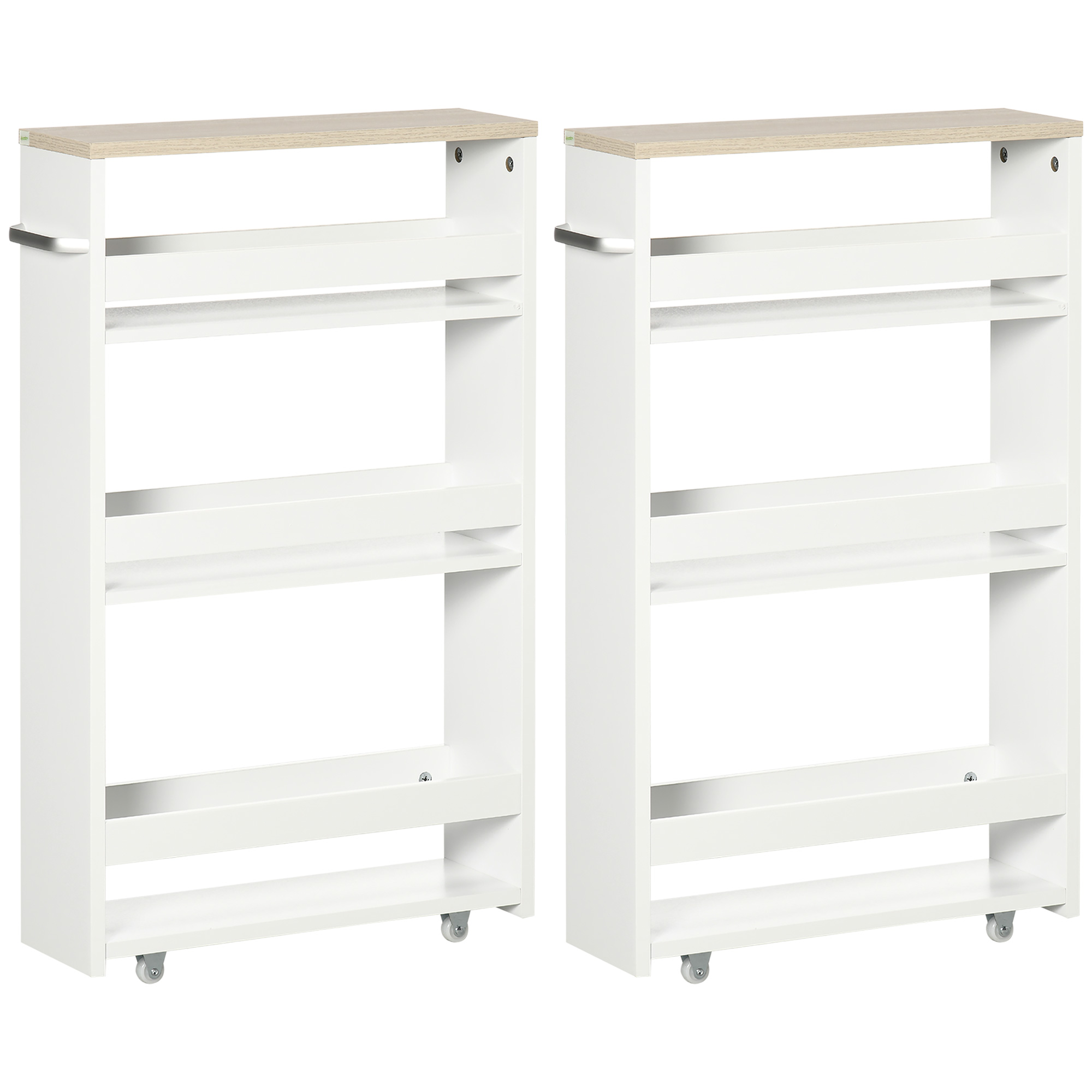 kleankin Lot de 2 chariots de rangement chariot de stockage étagère sur roulettes pour cuisine étroite salle de bain buanderie