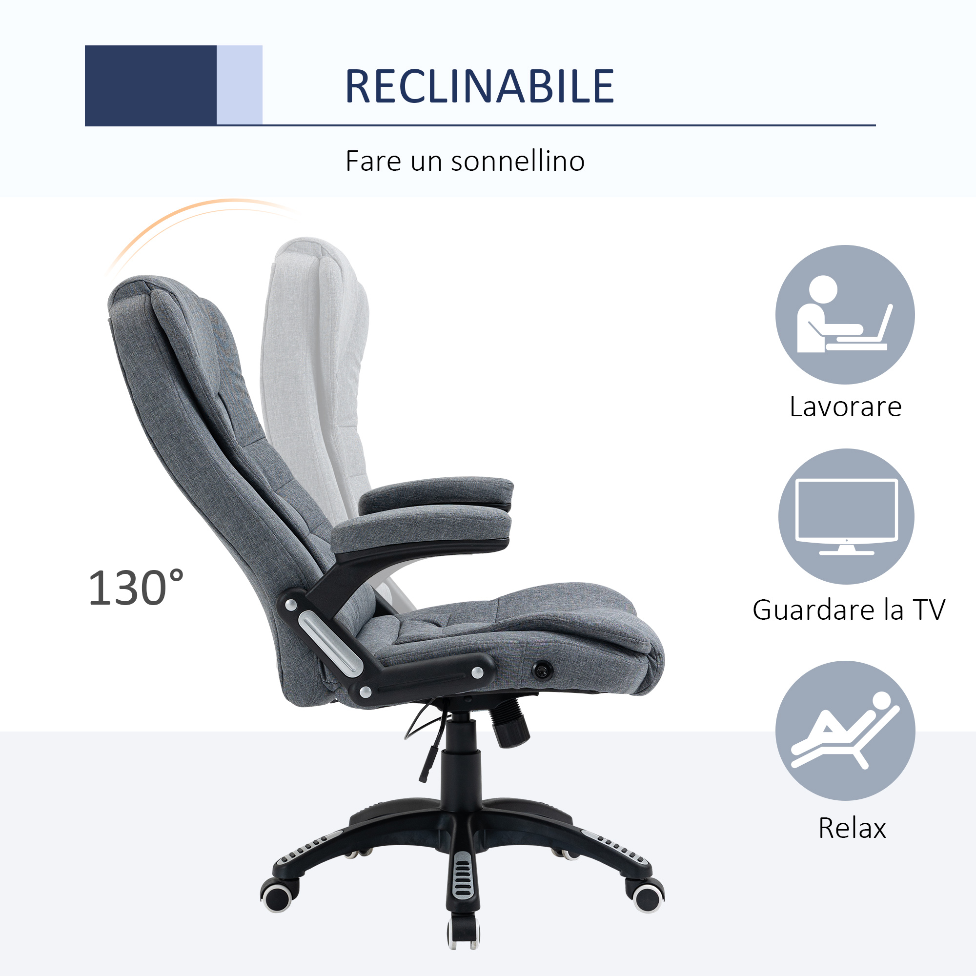 Vinsetto Sedia Da Ufficio Ergonomica E Girevole Poltrona Da