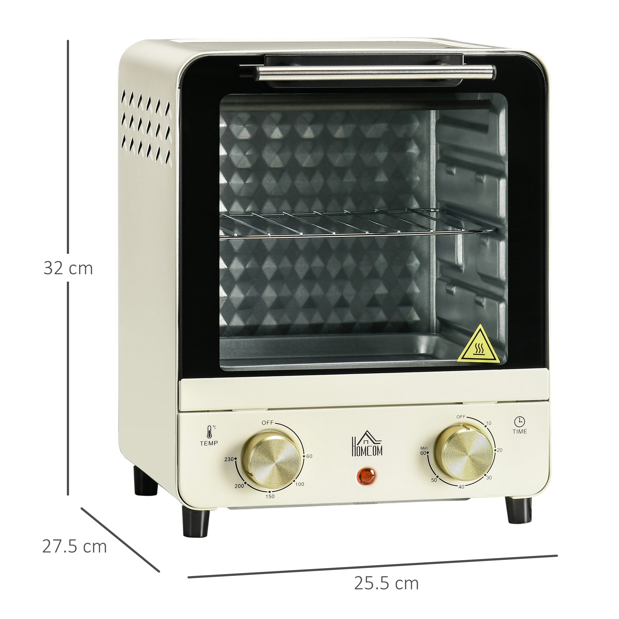 HOMCOM Mini Oven, 15 Litres Electric Oven and Grill with 60-230℃ Adjustable Temperature, 60 Minute Timer, Include Baking Tray, Wire Rack and Crumb Tray, 1000W, Cream White 3