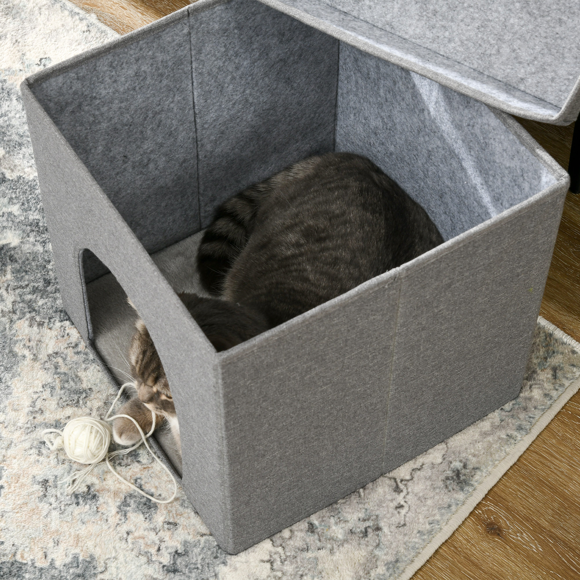 Maison Pour Chat Cube Pliable Avec Griffoir Et Coussin - 36,5x36,5x36,5 Cm, Design Moderne Gris