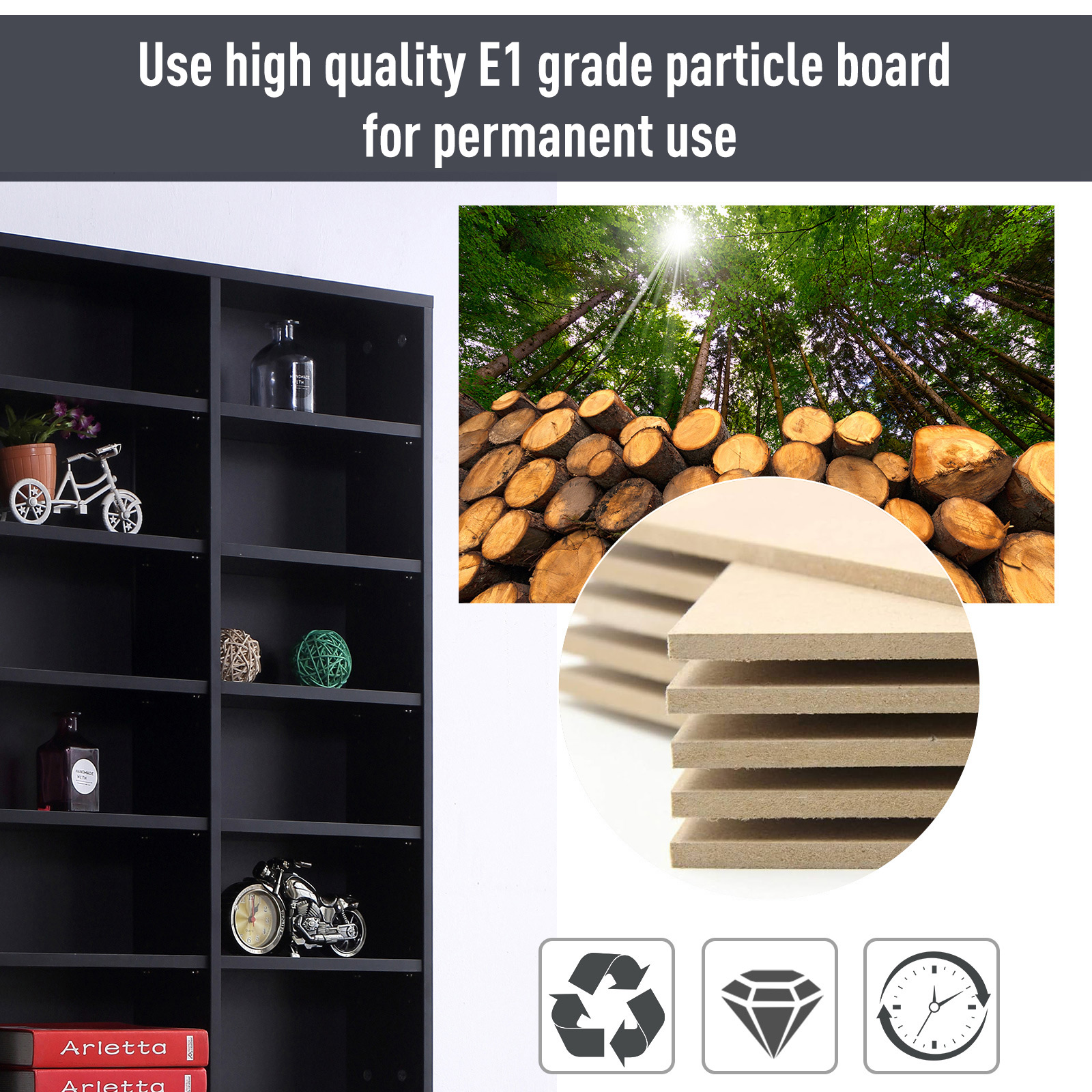 HOMCOM 1116 CD/ 528 DVD Storage Unit, Media Storage Shelf, Wooden Display Unit with Adjustable Shelves, 102 x 195 cm, Black 5