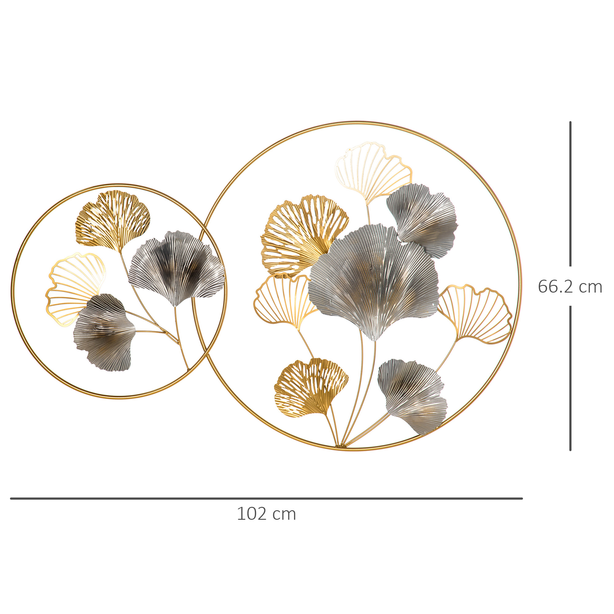 HOMCOM 3D Metal Wall Art Modern Ginkgo Leaves Hanging Wall Sculptures Home Decor for Living Room Bedroom Dining Room, Gold 3