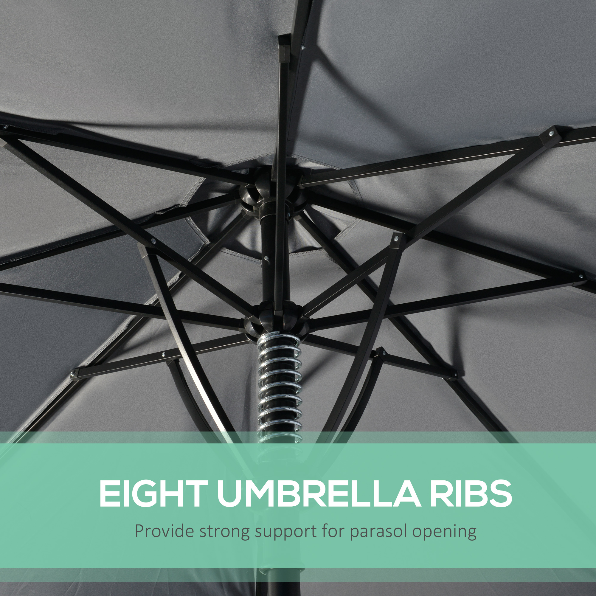 Outsunny Garden 3(m) Parasol Umbrella, Outdoor Market Table Umbrella Sun Shade Canopy with 8 Ribs, Easy Push to Open, Grey 6