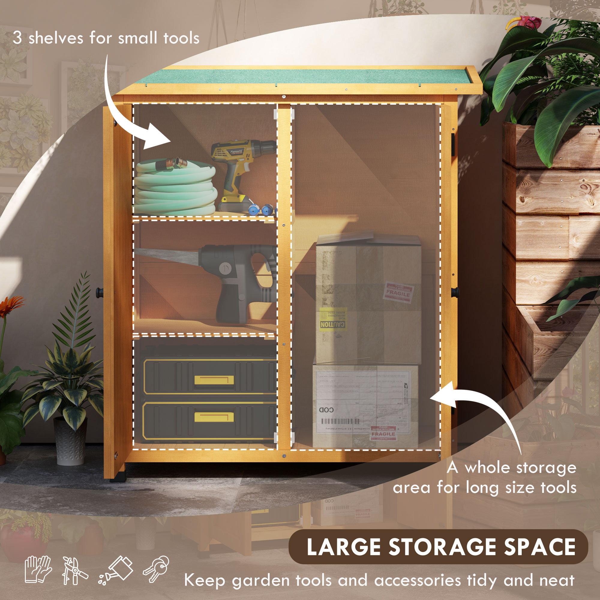 Outsunny 46.5 x 97cm Compact Wooden Storage Shed Yellow 4