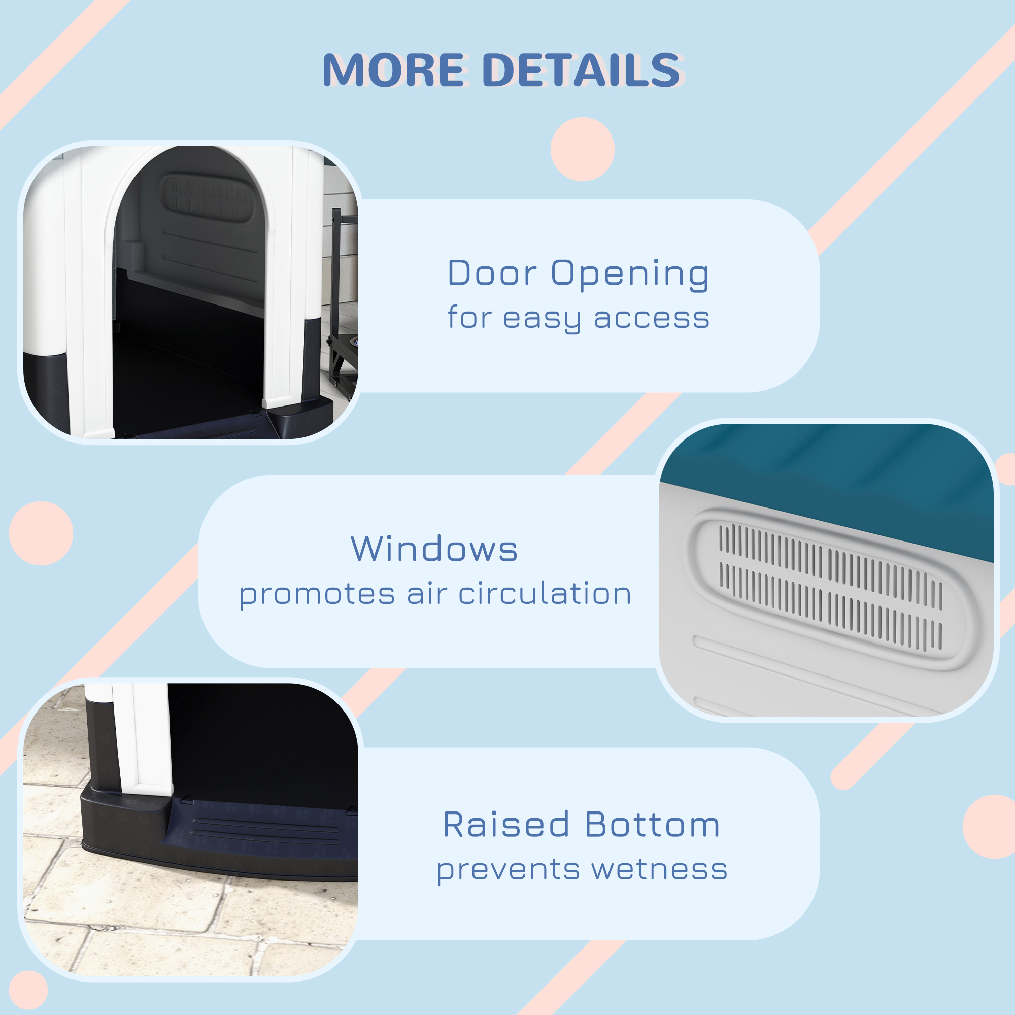 PawHut Plastic Dog Kennel with Windows, for Garden Patio, Miniature and Small Dogs, 80 x 69 x 76cm Blue 7
