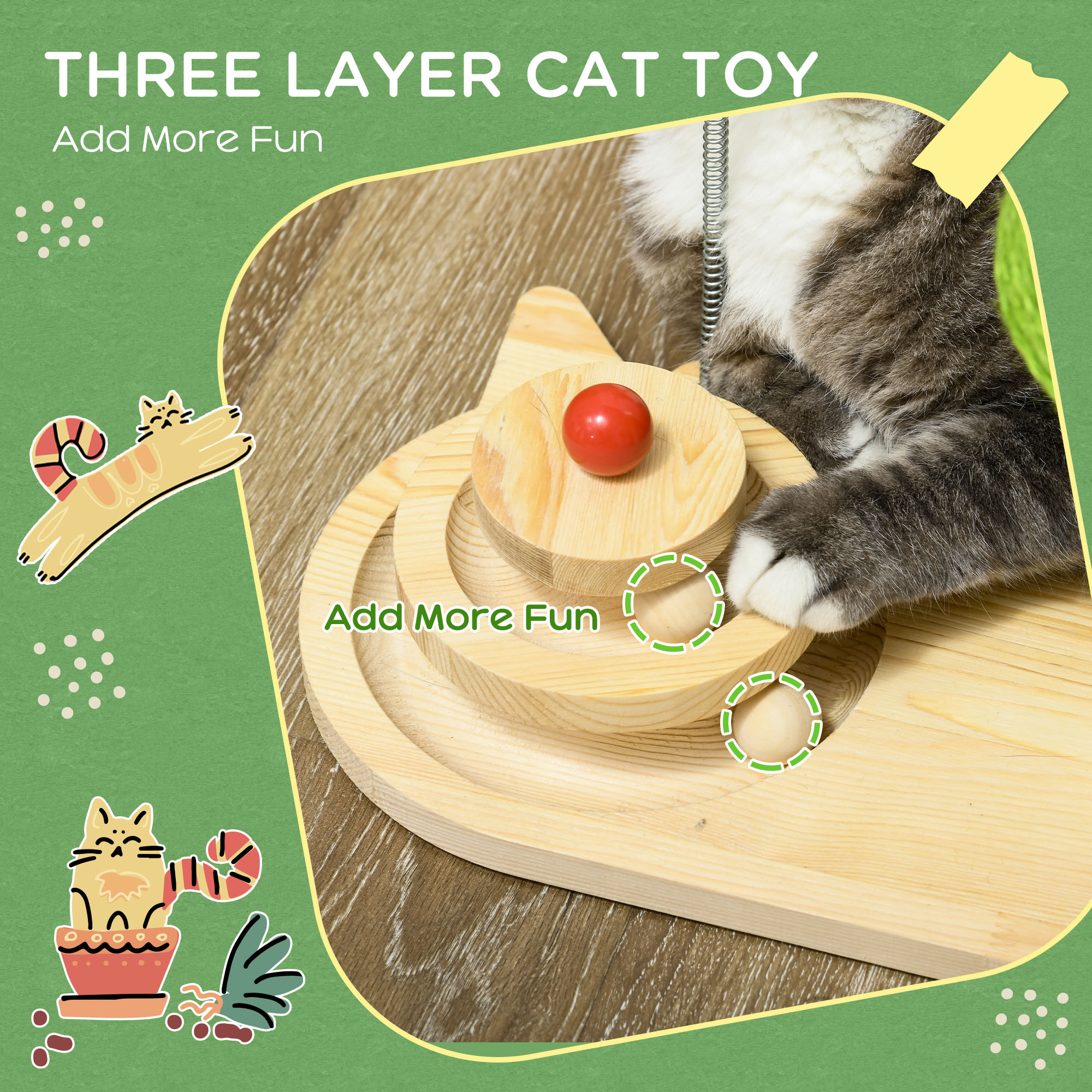 PawHut Mushroom-Shaped Cat Scratching Post, with Toy Balls, Feather for Indoor Cats, 35 x 21 x 26cm Natural Tone 6