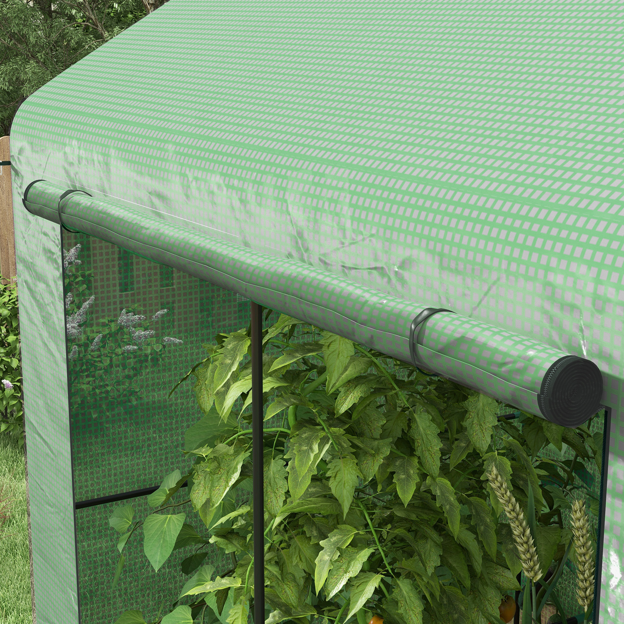 Outsunny Greenhouse, Walk-in Garden Grow House with Roll-up Door and Mesh Windows, 200 x 140 x 200cm, Green 9