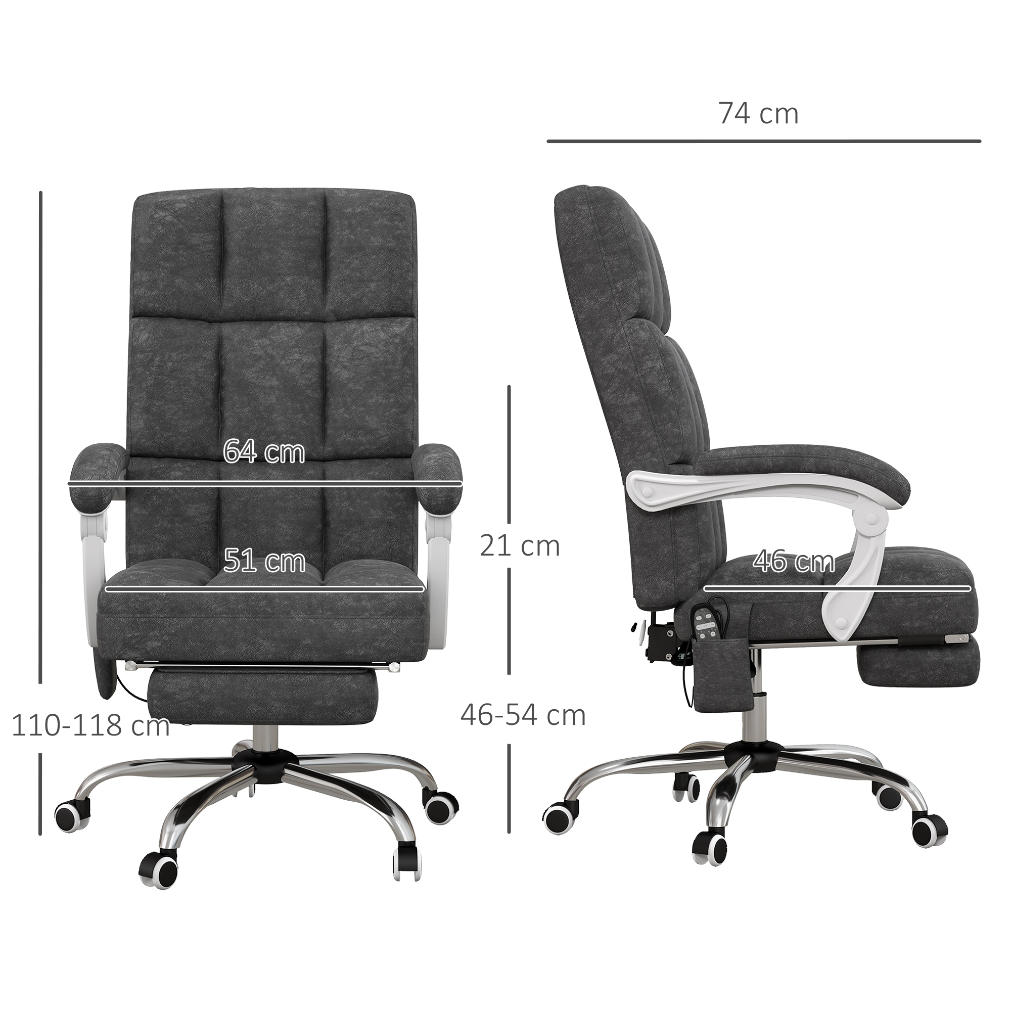 Vinsetto Massage Office Chair, Ergonomic Desk Chair, Comfy Work Study Chair with Heat, Padded Seat, 135° Reclining Back and Footrest for Home Office, Charcoal Grey 3
