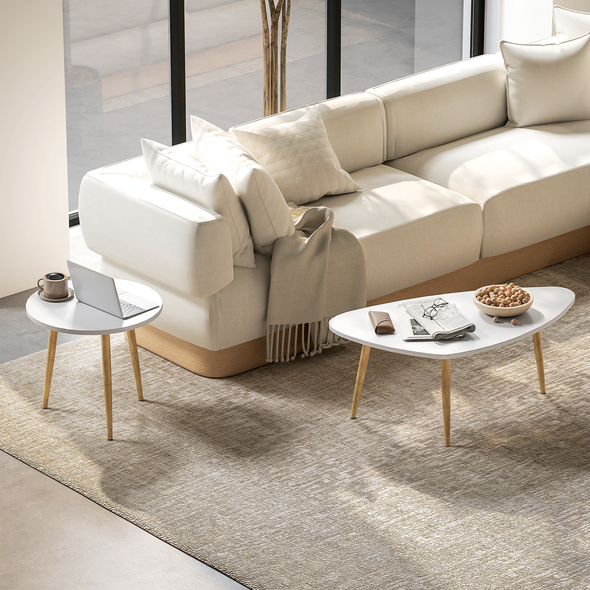 HOMCOM Set of Two Scandinavian-Style Coffee Tables White 2
