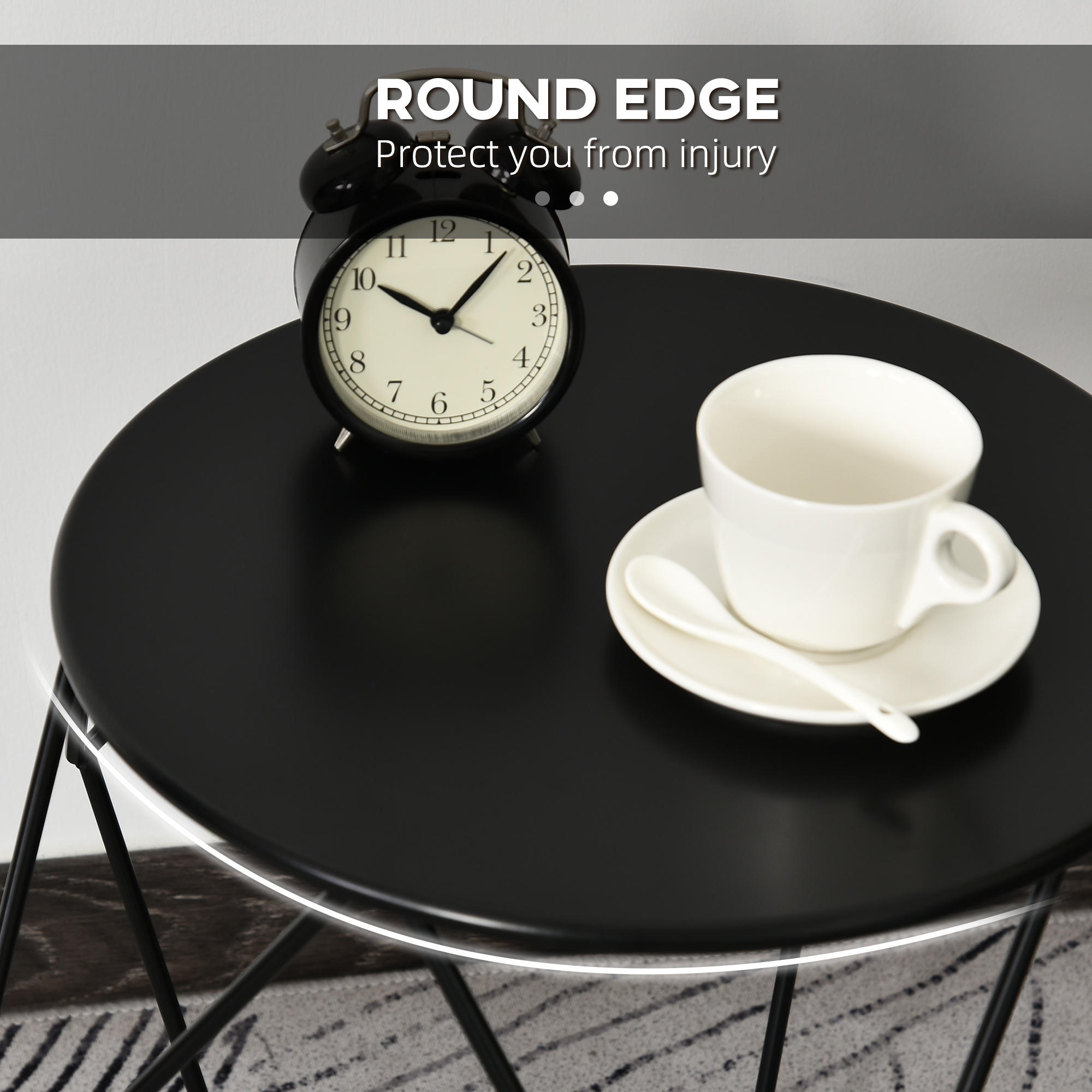 HOMCOM Round Side Table, Minimalist End Table with Steel Frame, Small Coffee Table for Living Room, Bedroom, Black 5
