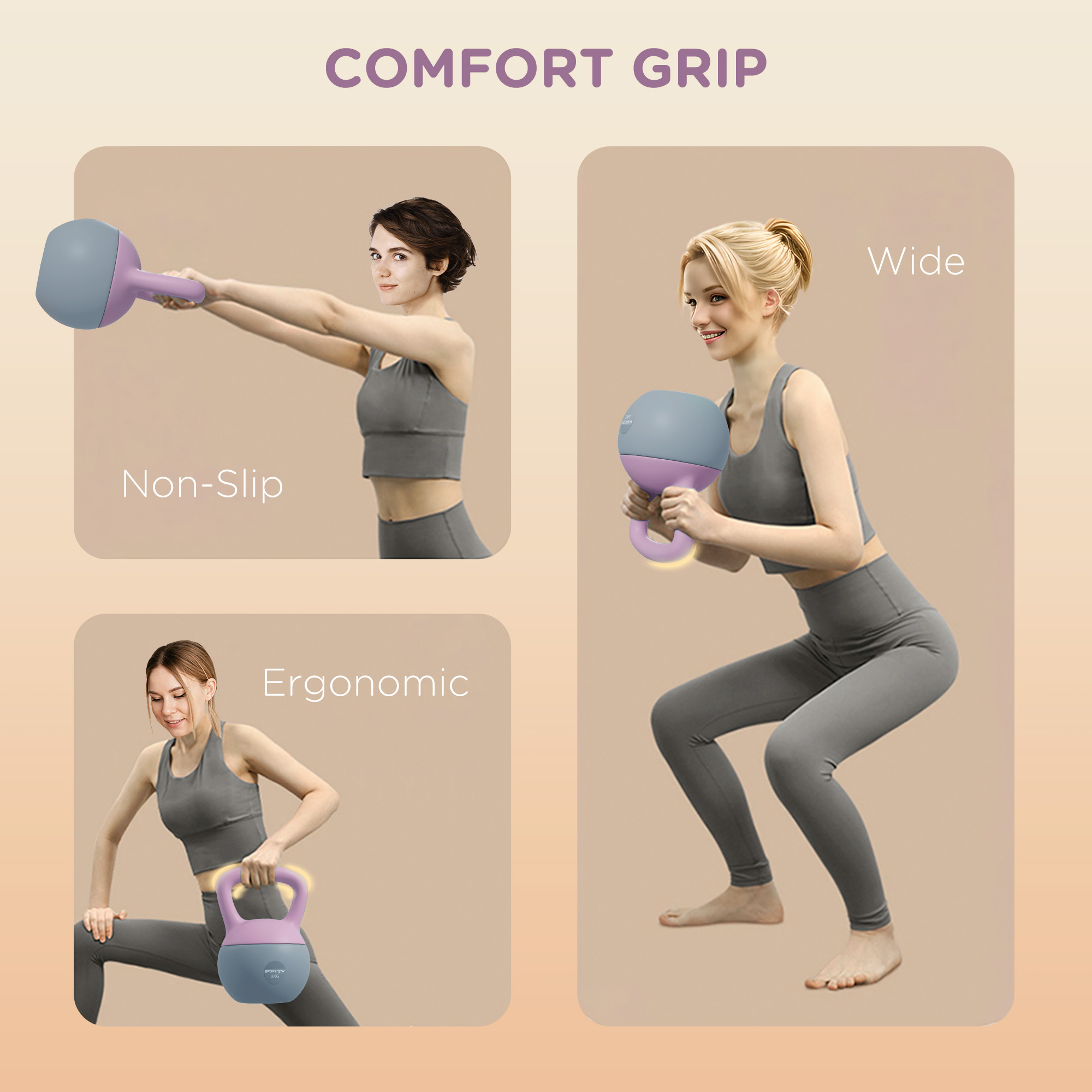 SPORTNOW 8KG Soft Kettlebell, Kettlebell with Non-Slip Handle for Home Gym, Weight Lifting, Strength Training, Purple/Grey 5