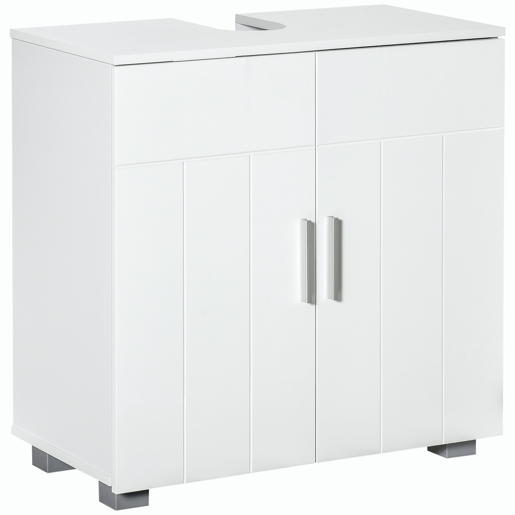 Kleankin Meuble Salle De Bain Sous Lavabo - 60x30x65cm Blanc Avec Portes Et Étagères