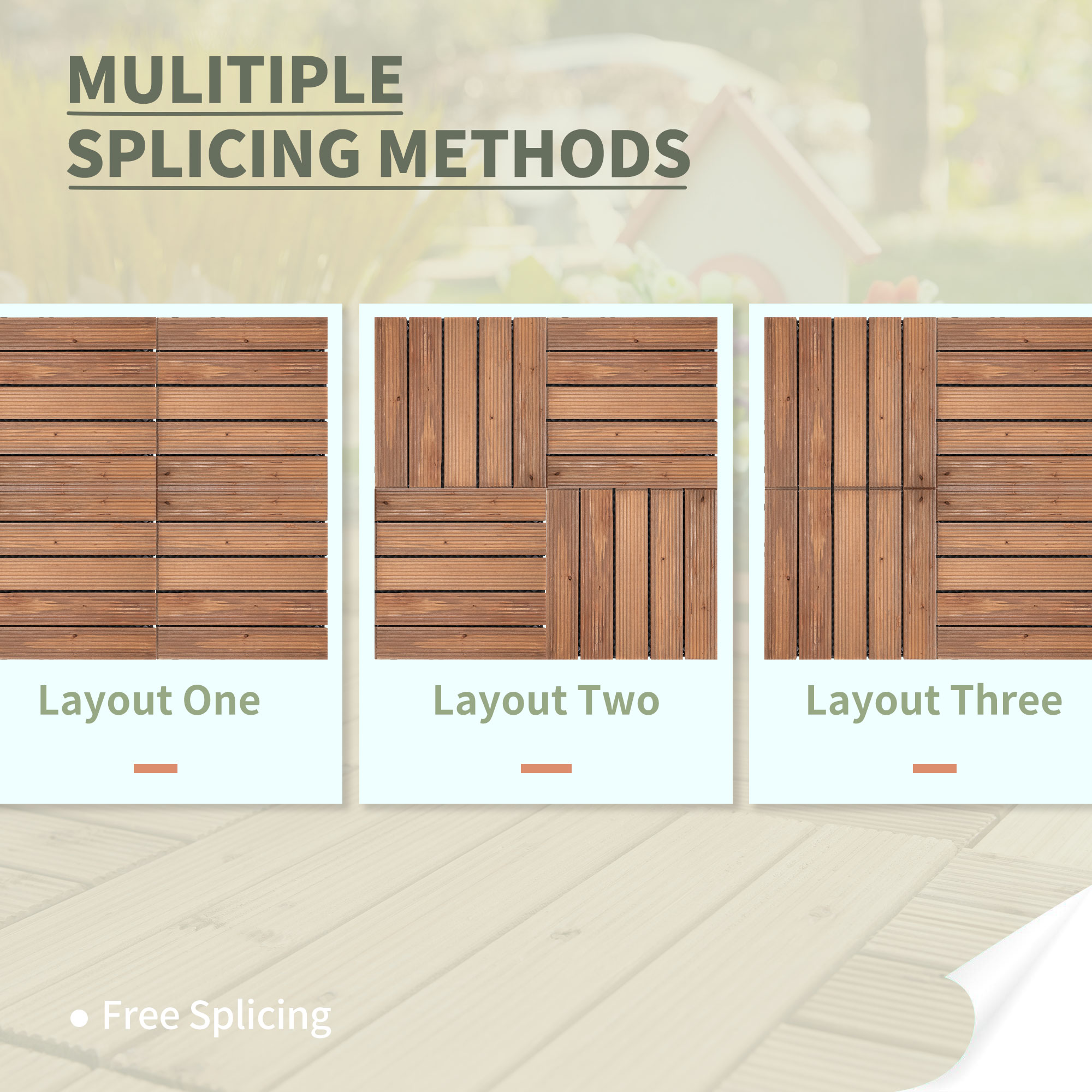 Outsunny 27 Pcs Solid Wood Interlocking Decking Tiles For Patio, Balcony, Roof Terrace, Hot Tub, Brown, (30 x 30 cm Per Piece) 4