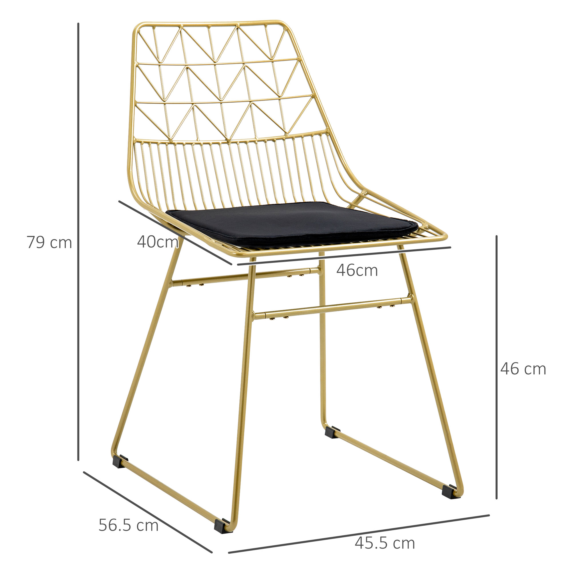 HOMCOM Luxurious Dining Chairs Set of 2, Metal Wire Kitchen Chair with Removable Velvet-feel Cushion, Cut-out Back and Steel Frame for Dining Room, Gold Tone 3