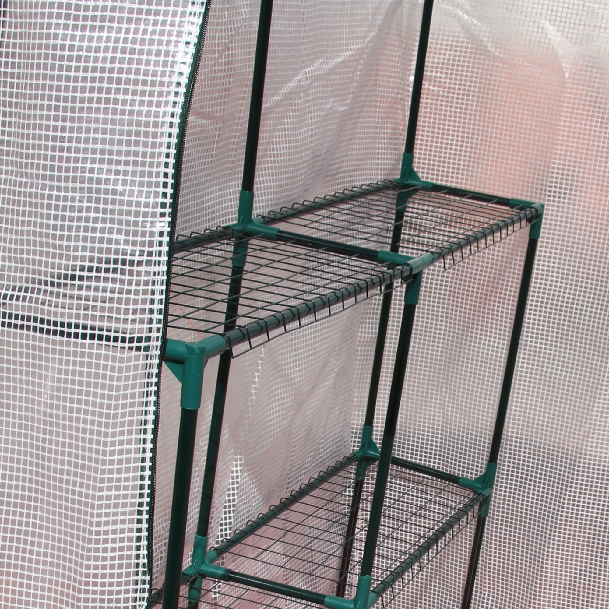 Outsunny Walk In Greenhouse with 2 Tier Shelf, Portable Gardening Plant Grow House Tomato Greenhouse with Roll up Zip Panel Door, Reinforced PE Cover, 143 x 143 x 195cm, Green 8
