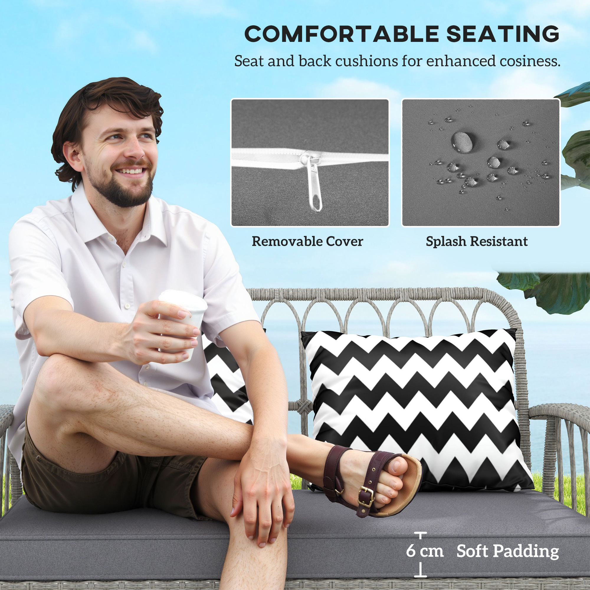 Outsunny Four-Piece Rattan Cut-Out Sofa Set Grey 7