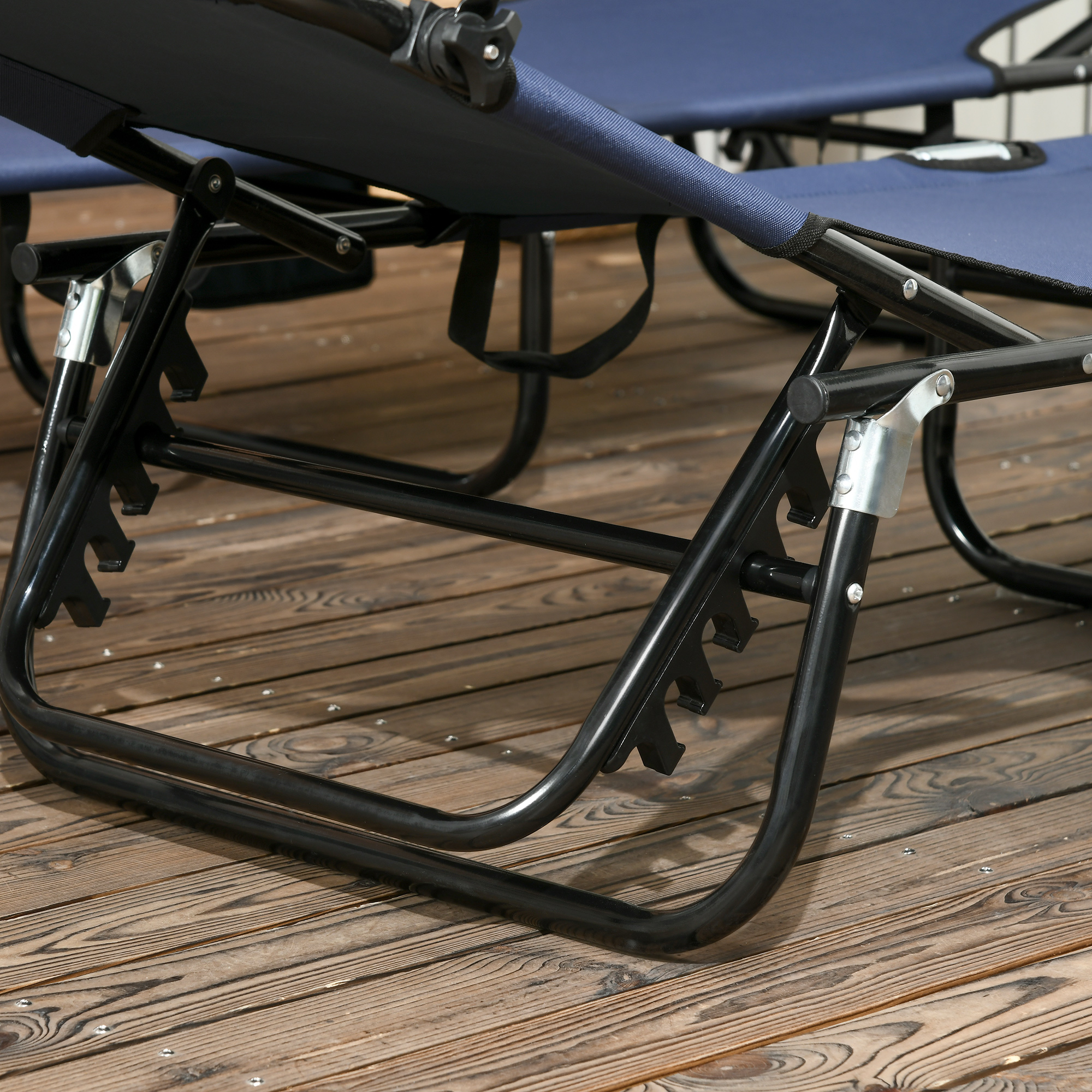 Outsunny Set of Two Folding Sun Loungers, with Adjustable Backs and Sun Canopies Dark Blue 8