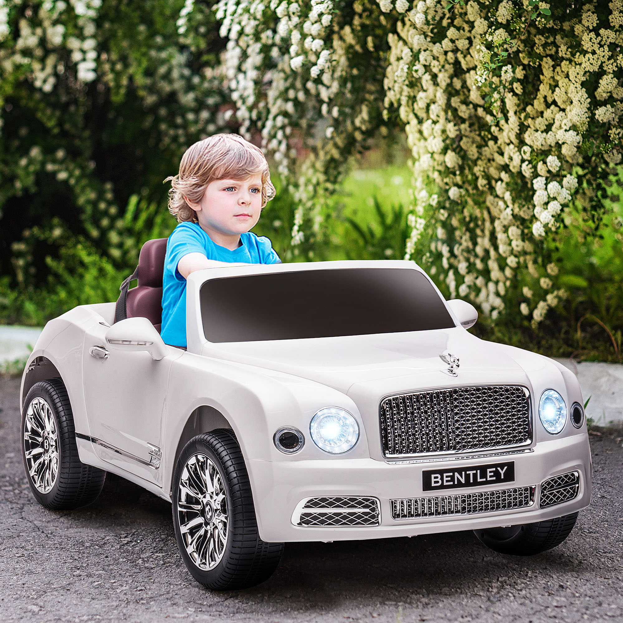 HOMCOM Bentley Mulsanne Licensed Kids Electric Ride-On Car, with Remote Control. LED lights, Music White 2