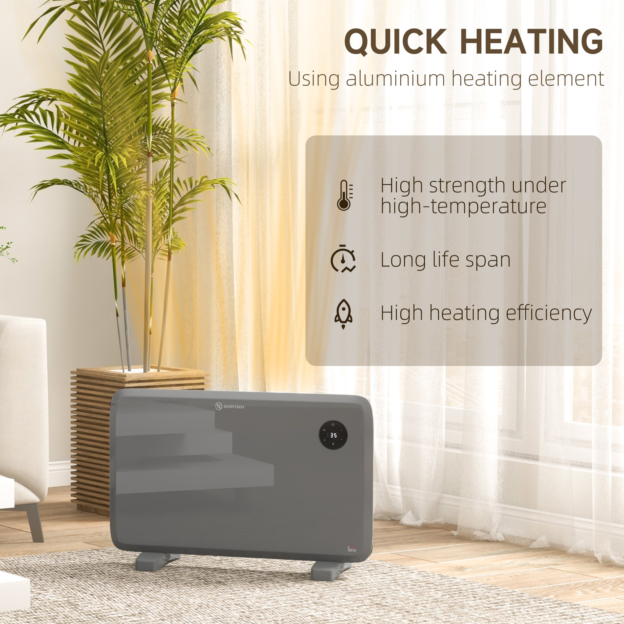 HOMCOM 1200W Electric Convector Heater, Freestanding or Wall Mounted, Space Heater with Adjustable Thermostat, Timer, Grey 5