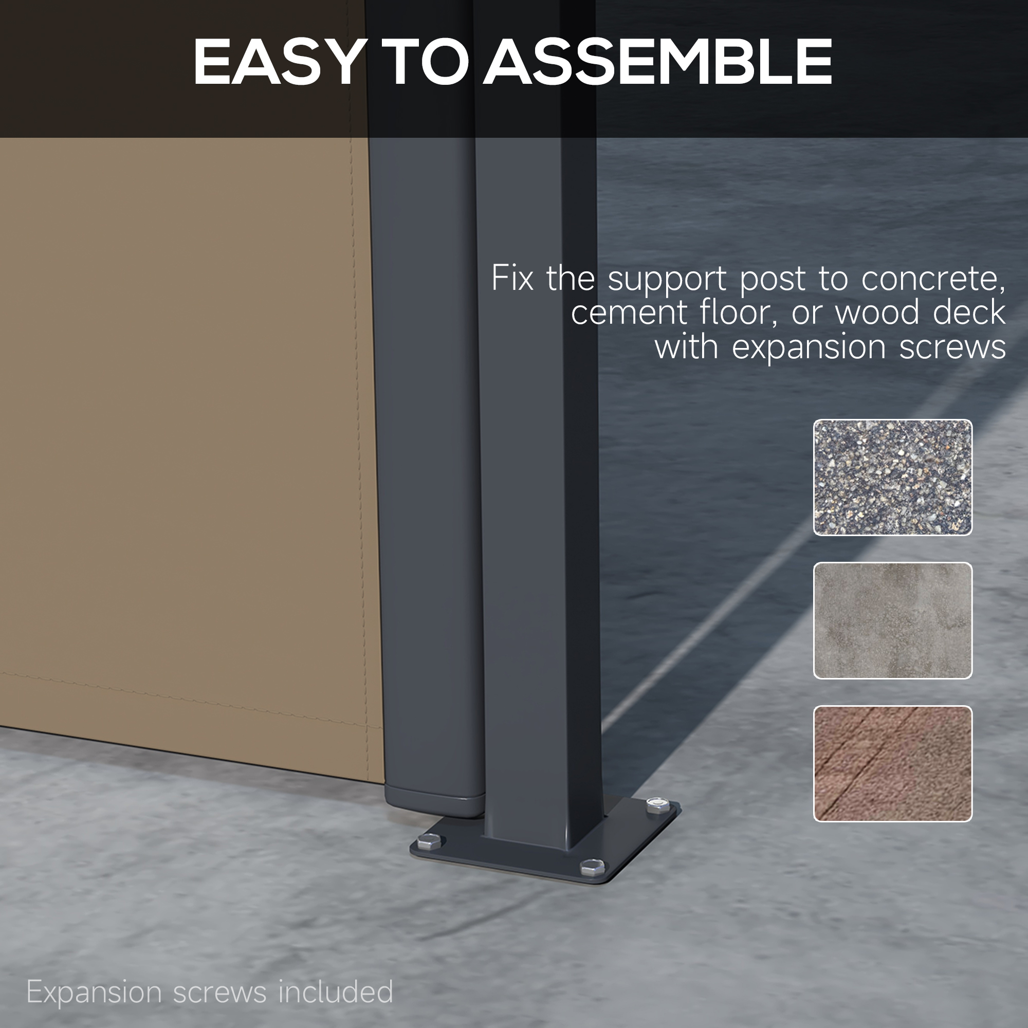 13' X 5' Retractable Side Awning, Full Cassette Privacy Screen, Black