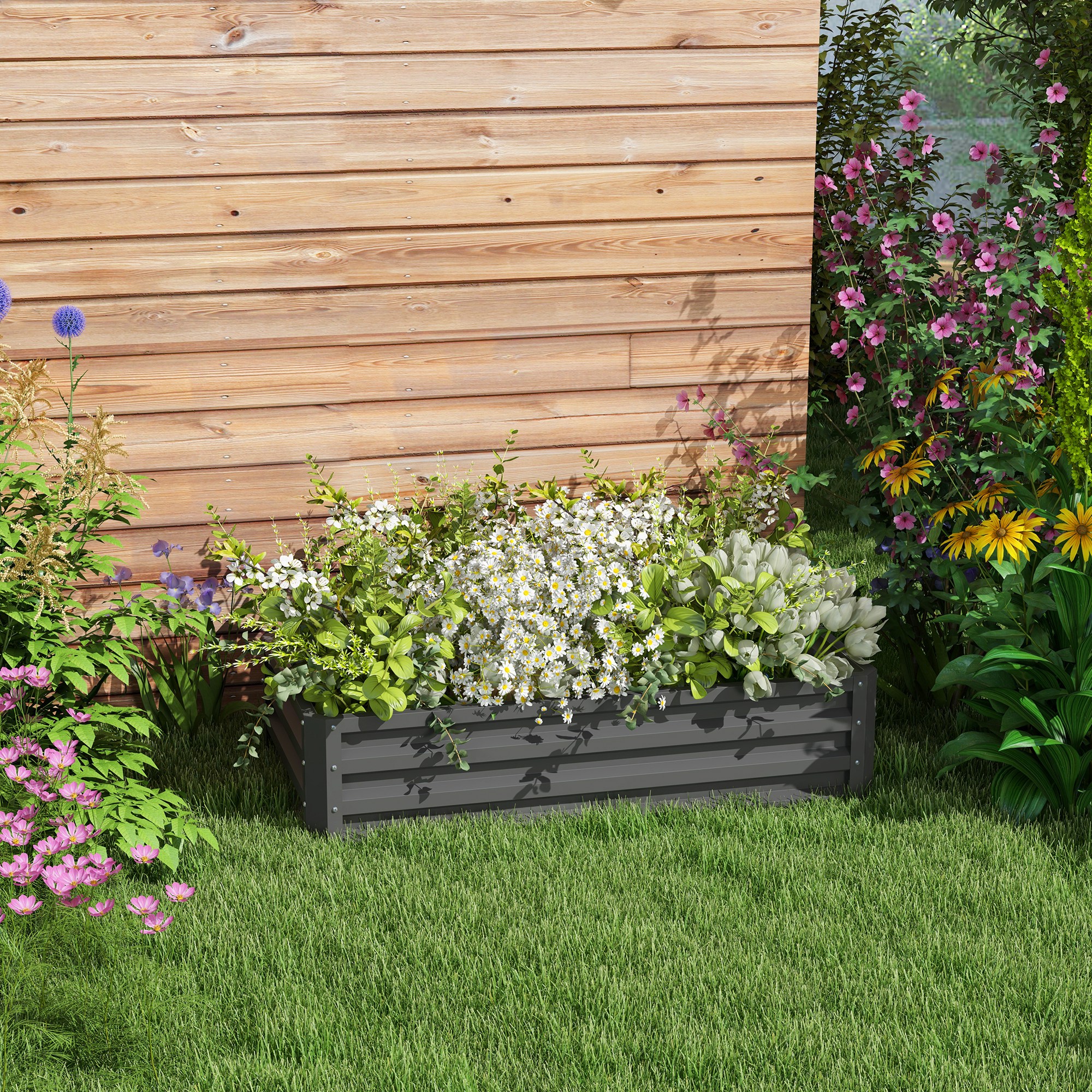 Outsunny Rectangle Raised Garden Bed Box with Weatherized Steel Frame for Vegetables, Flowers, & Herbs, 120 cm x 60 cm x 30.5 cm, Light Grey 2