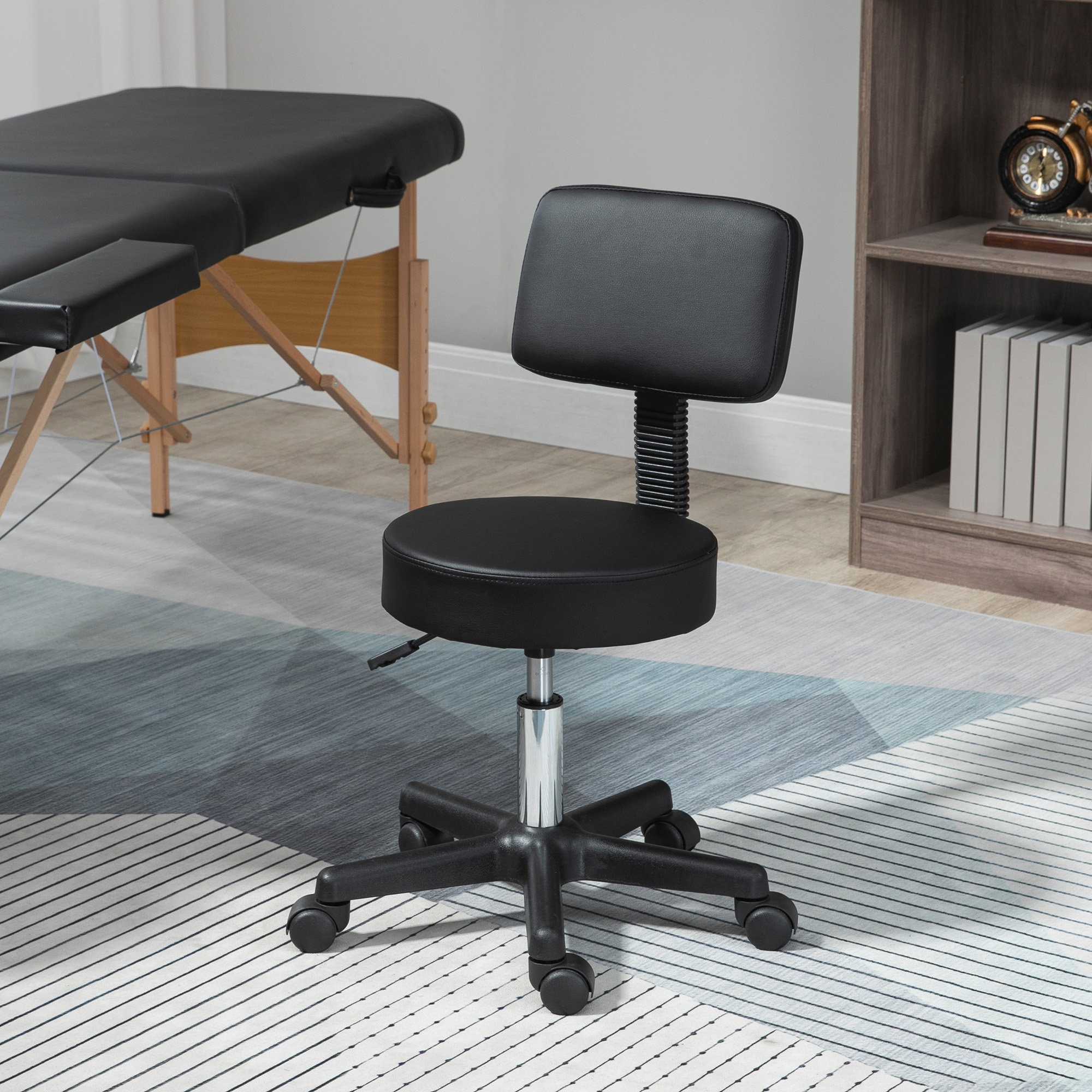 HOMCOM Swivel Salon Chair w/ Padded Seat Back 5 Wheels Adjustable Height Salon Hairdressers Tattoo Spa Rolling Black 2