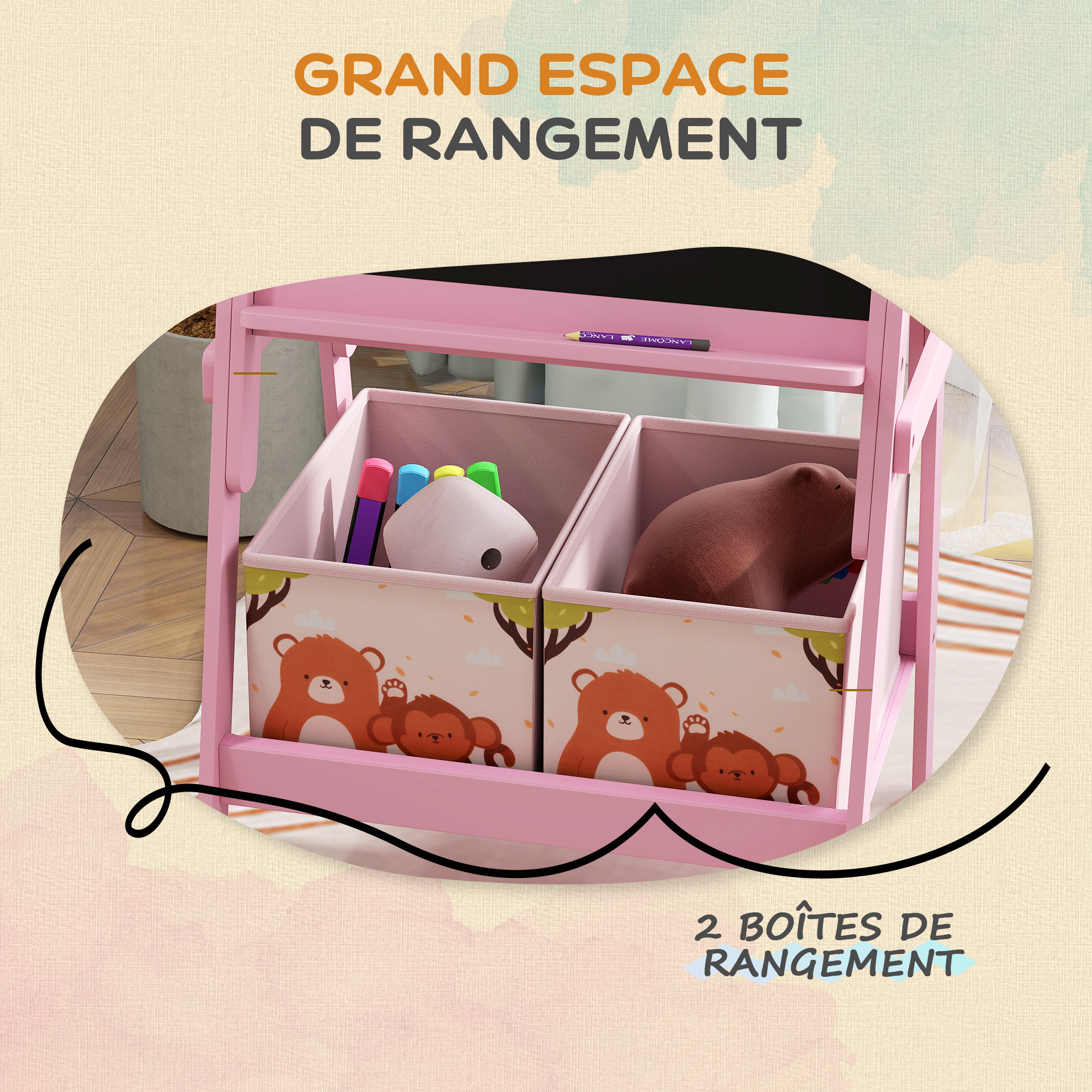 AIYAPLAY Chevalet Enfant Double Face Gris – Tableau Blanc + Noir, Étagères Rangement, Pour 18-48 Mois