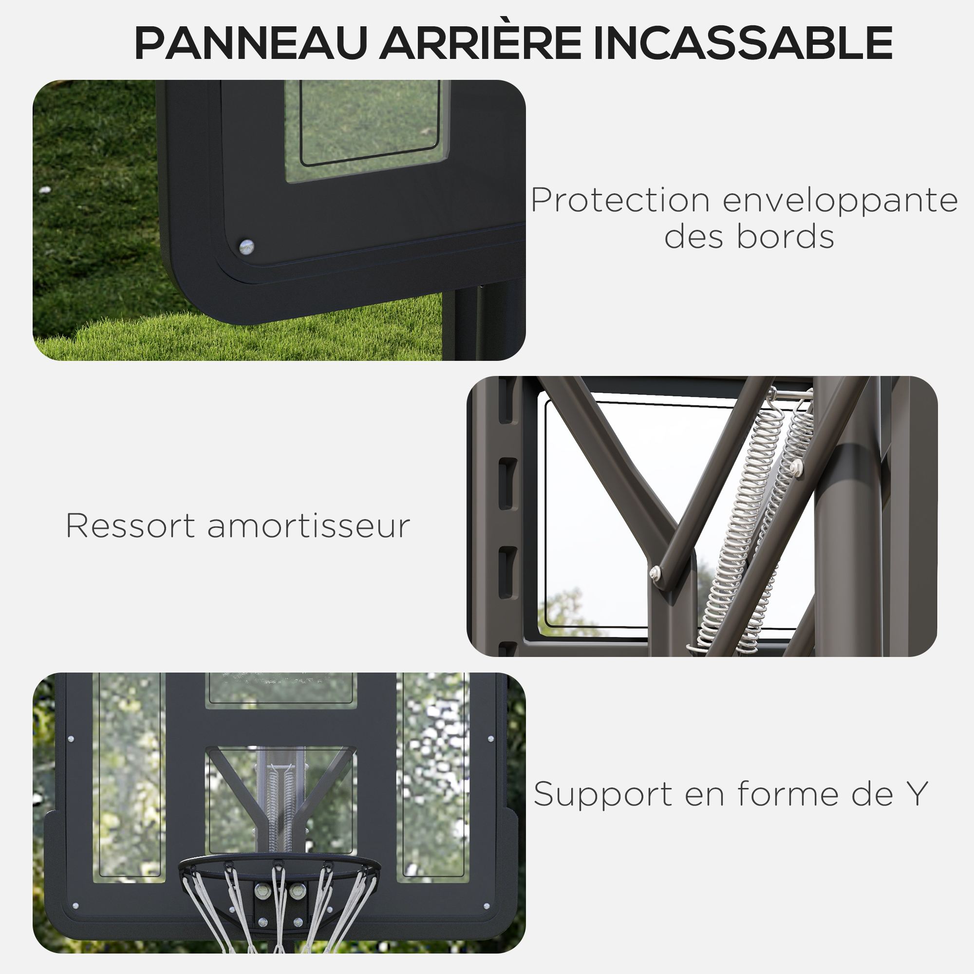 SPORTNOW Panier De Basket Sur Pied Réglable 235-264cm - Avec Base Lestée, Roulettes Et Panneau Robuste Noir
