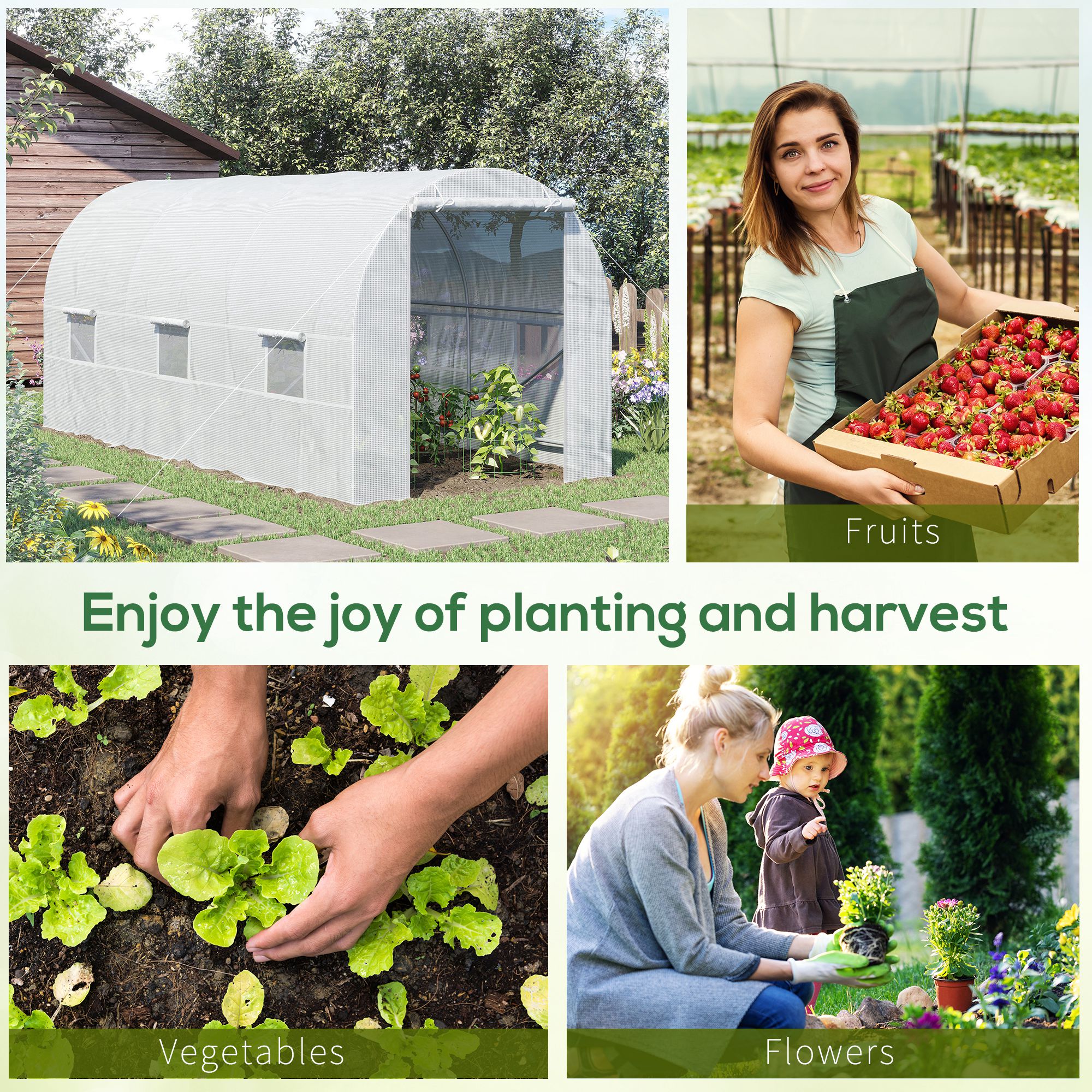 Outsunny 4.5 x 2 x 2 m Polytunnel Greenhouse, Walk-in Green House for Garden with Mesh Windows, Galvanised Steel Frame, White 6