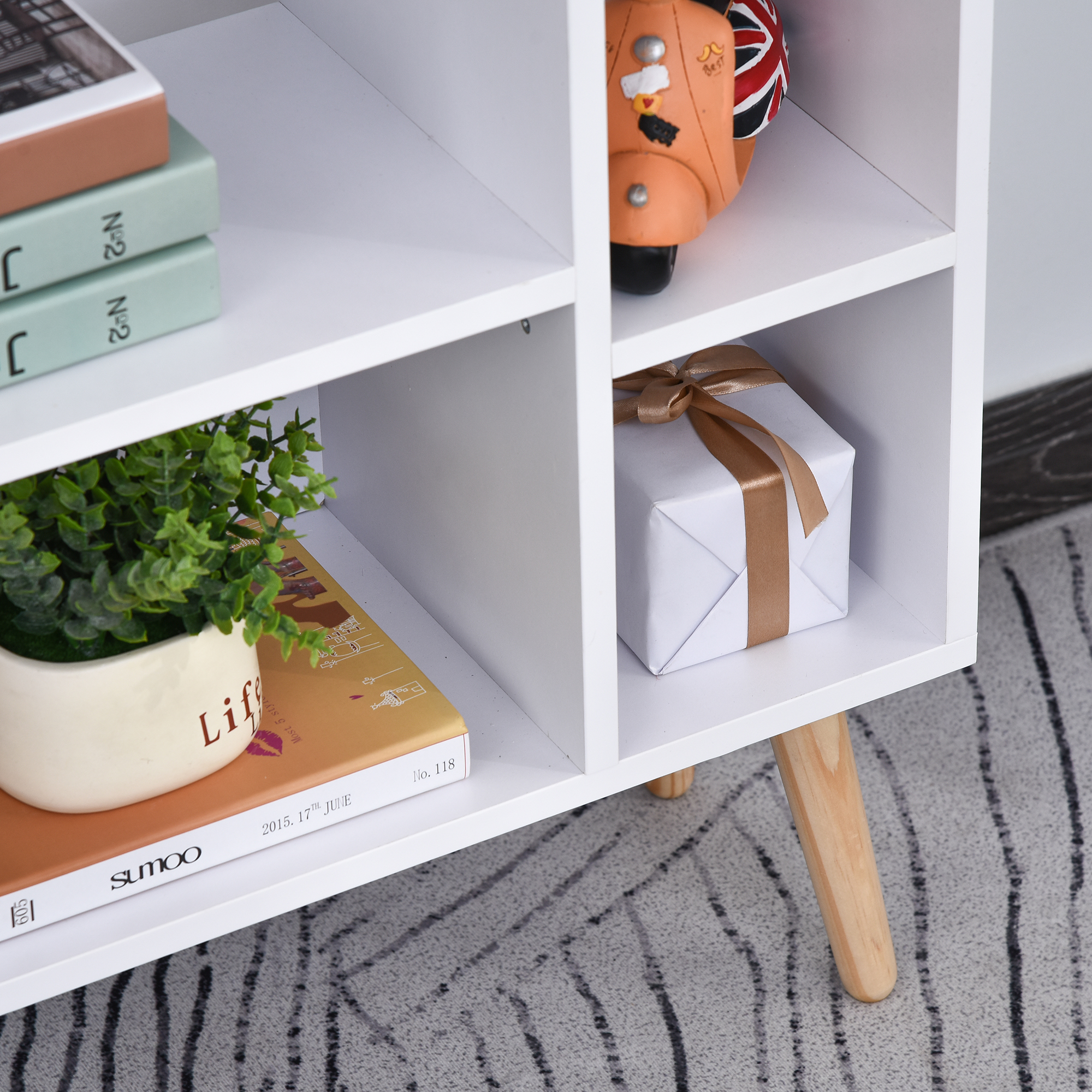 HOMCOM Bookcase, Freestanding Book Shelf with Storage Drawer, 6 Shelves and Wood Legs for Home Office Display, White and Grey, 24D x 60W x 86.8H cm 7