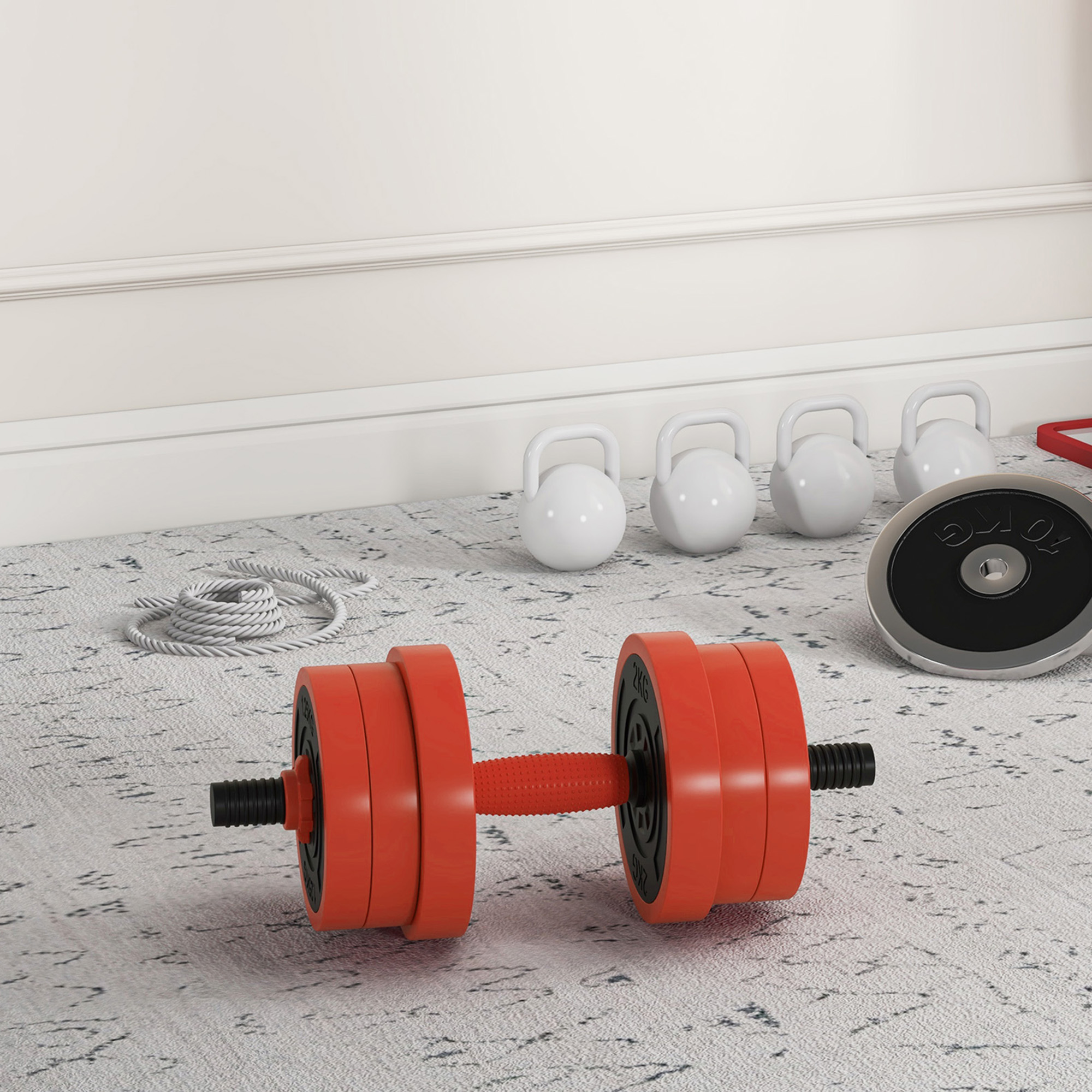 SPORTNOW 20kg Four-In-One Adjustable Weight Dumbbells Set, Barbell, Kettlebell, Push Up Stand Red 8
