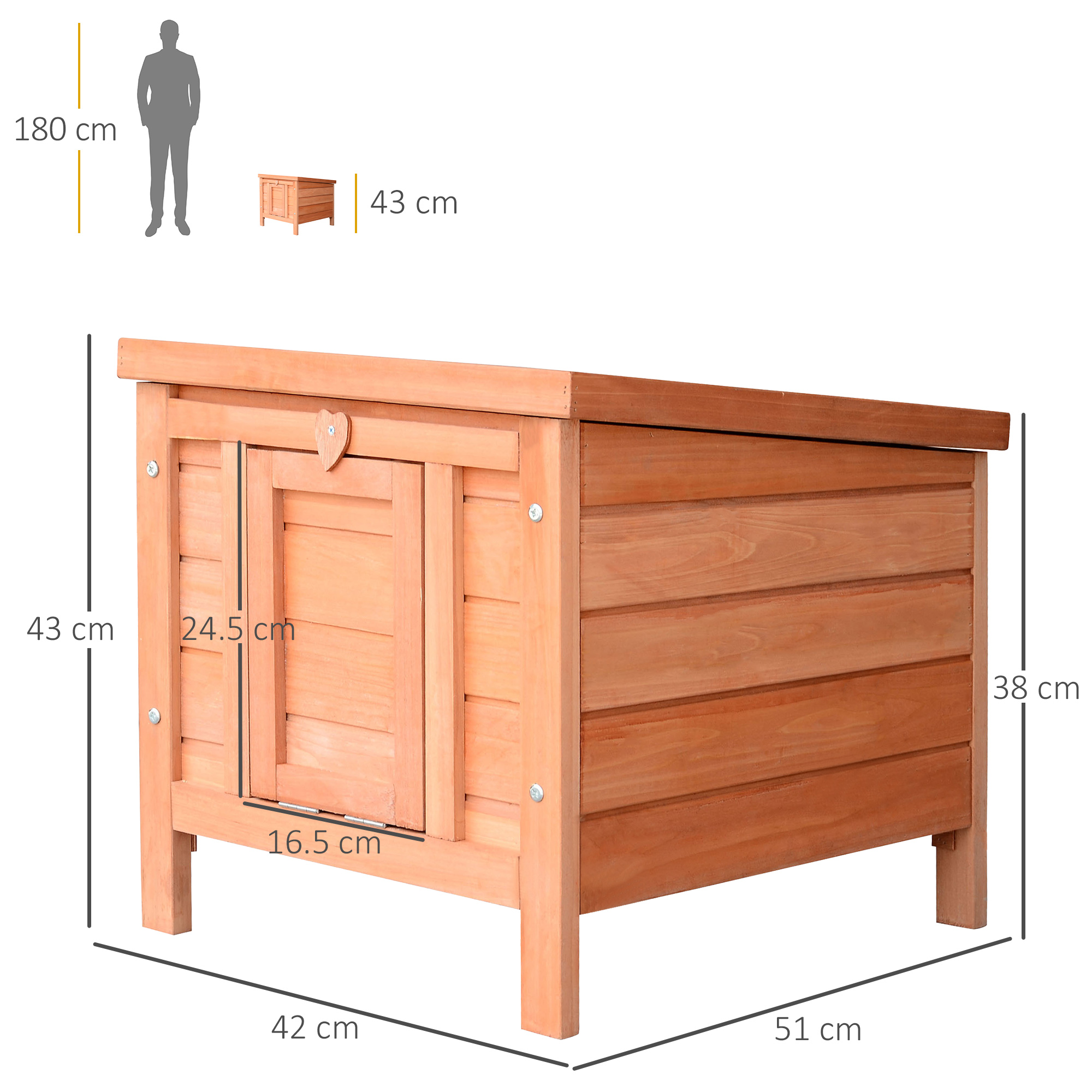PawHut Wooden Rabbit Hutch Outdoor, Guinea Pig Hutch, Rabbit Hideaway, Cat House, Bunny Cage Small Animal House with Openable Roof, 51 x 42 x 43 cm, Natural 3