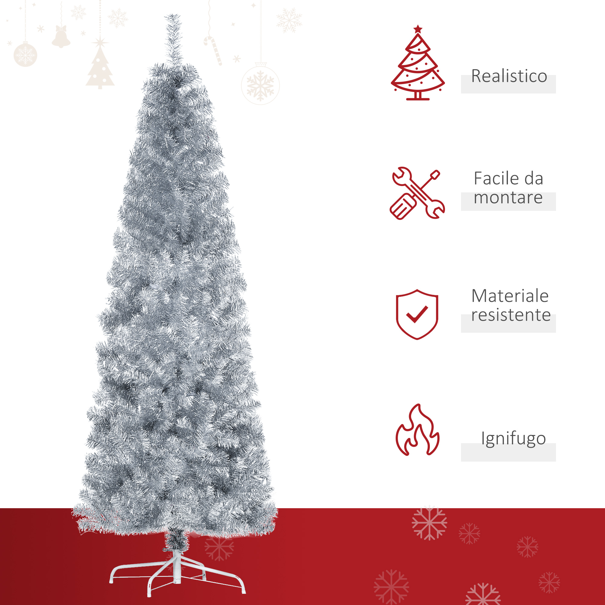 HOMCOM Albero di Natale Artificiale Gigante 180cm