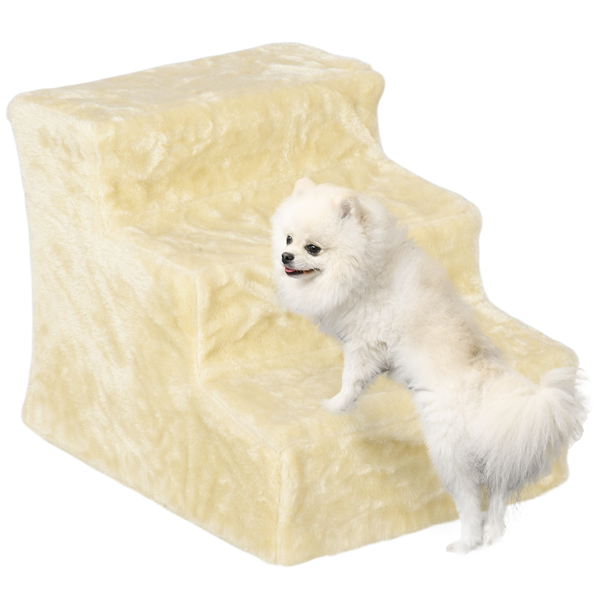 PawHut Four-Step Dog Stairs, with Washable Plush Cover, for High Bed Sofa, Dog Stairs for Small Dog and Cat - Dark Grey
