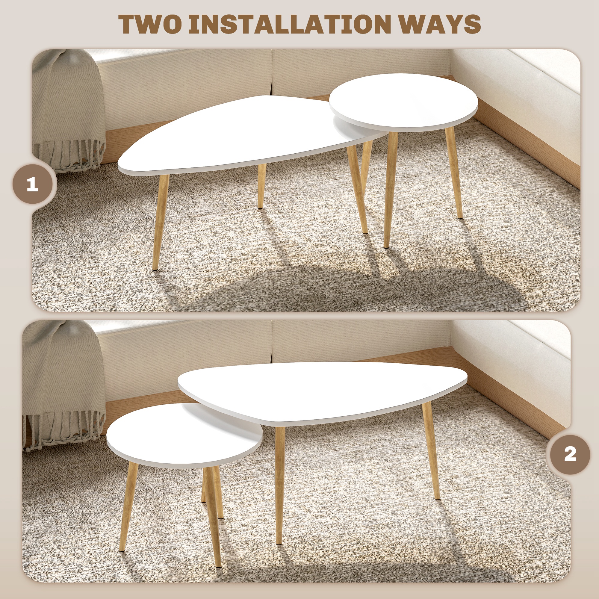 HOMCOM Set of Two Scandinavian-Style Coffee Tables White 8