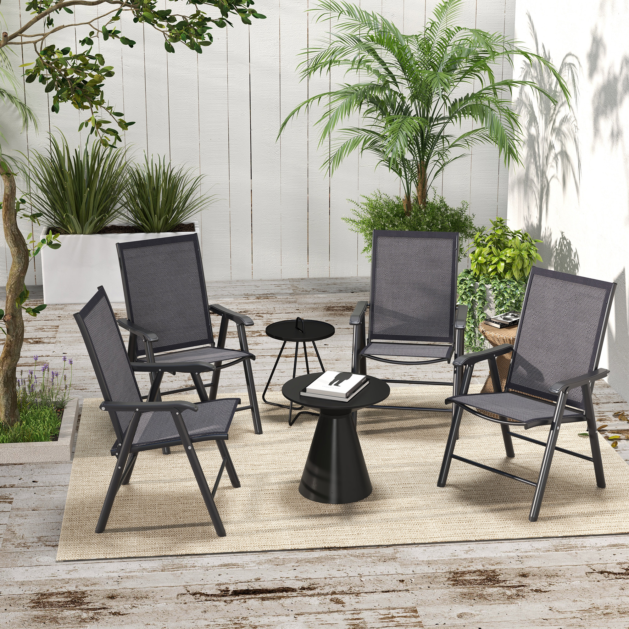 Outsunny Set of Four Folding Garden Chairs Charcoal Grey 2