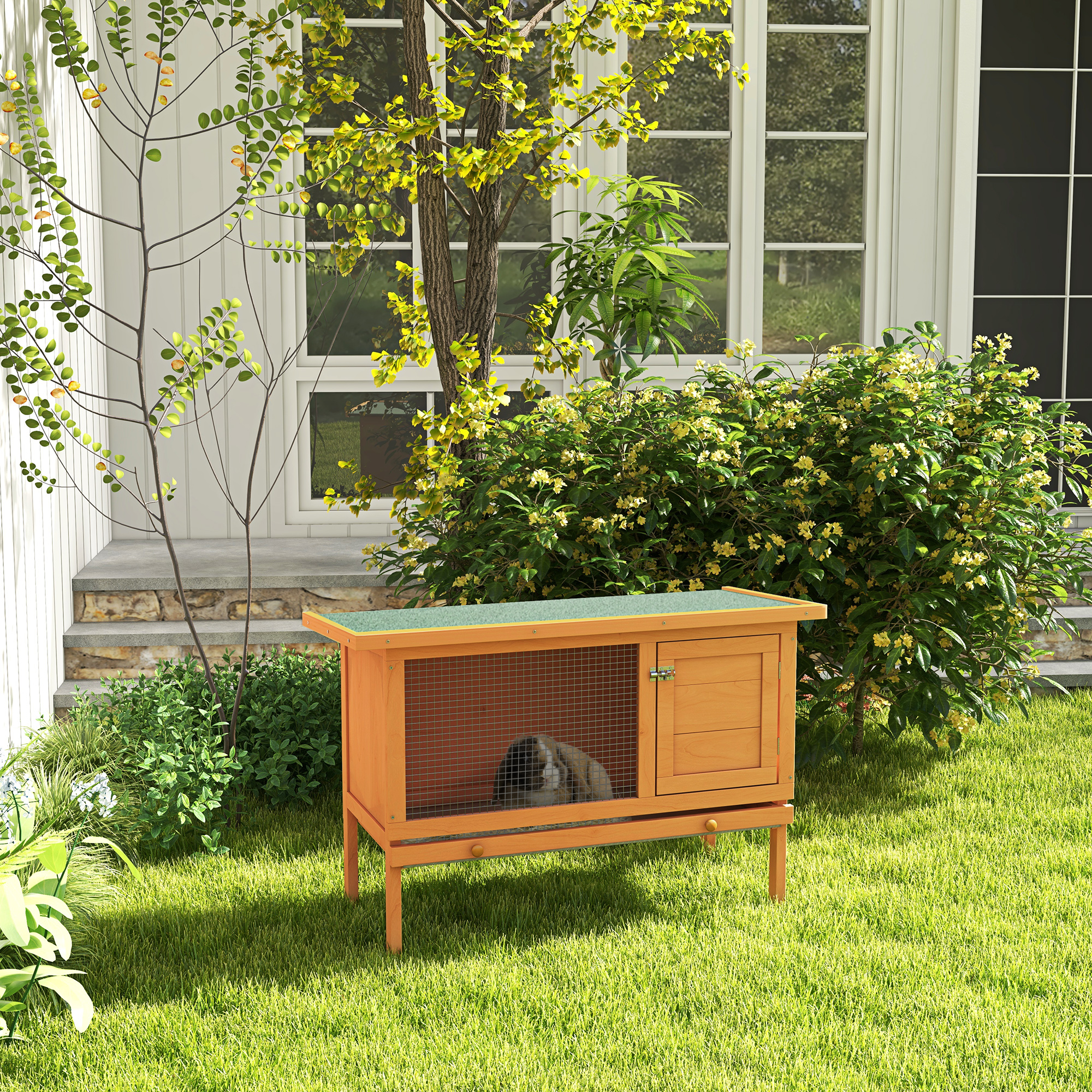 PawHut Rabbit Hutch Outdoor Guinea Pig Hutch Bunny Cage Shelter Outdoor, 90 x 45 x 65cm 2