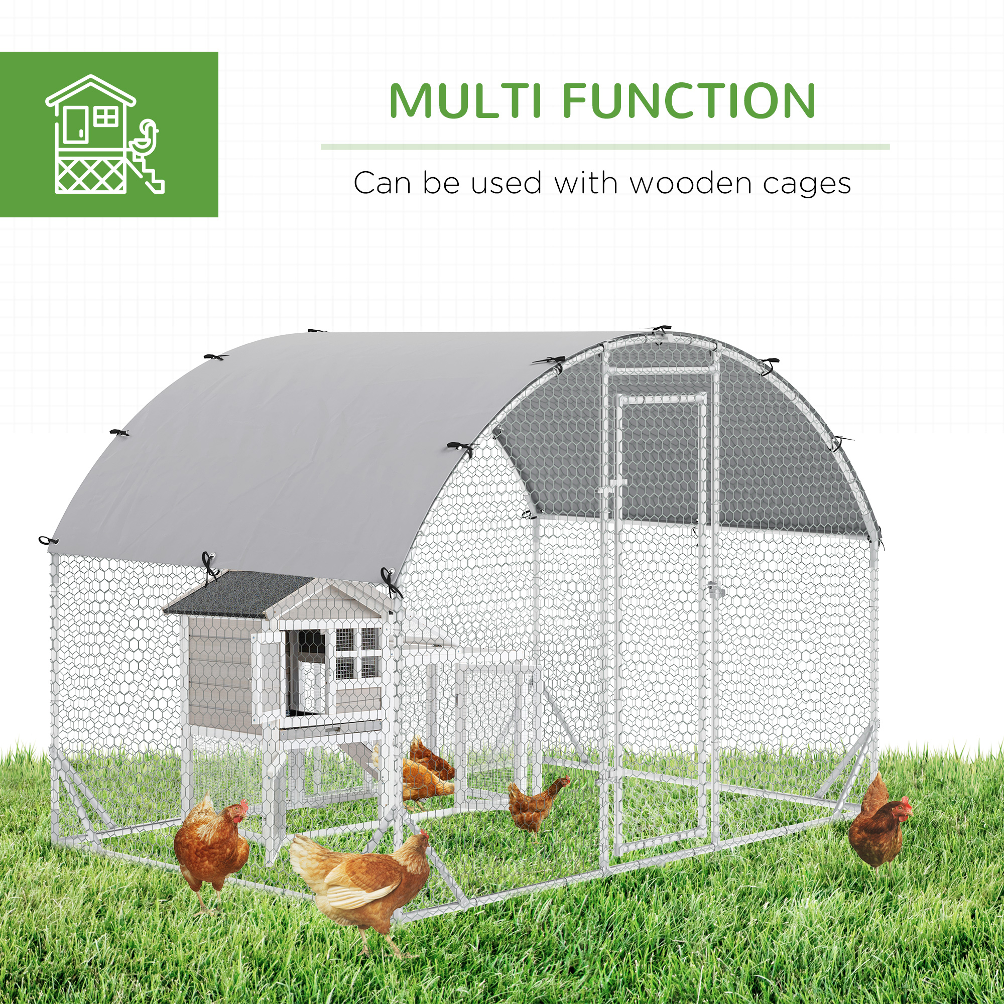 PawHut Walk In Chicken Run Galvanised Chicken Coop Hen Poultry House Cage Pet Playpen Garden with Water-Resist Cover, 2.8 x 1.9 x 2m 5