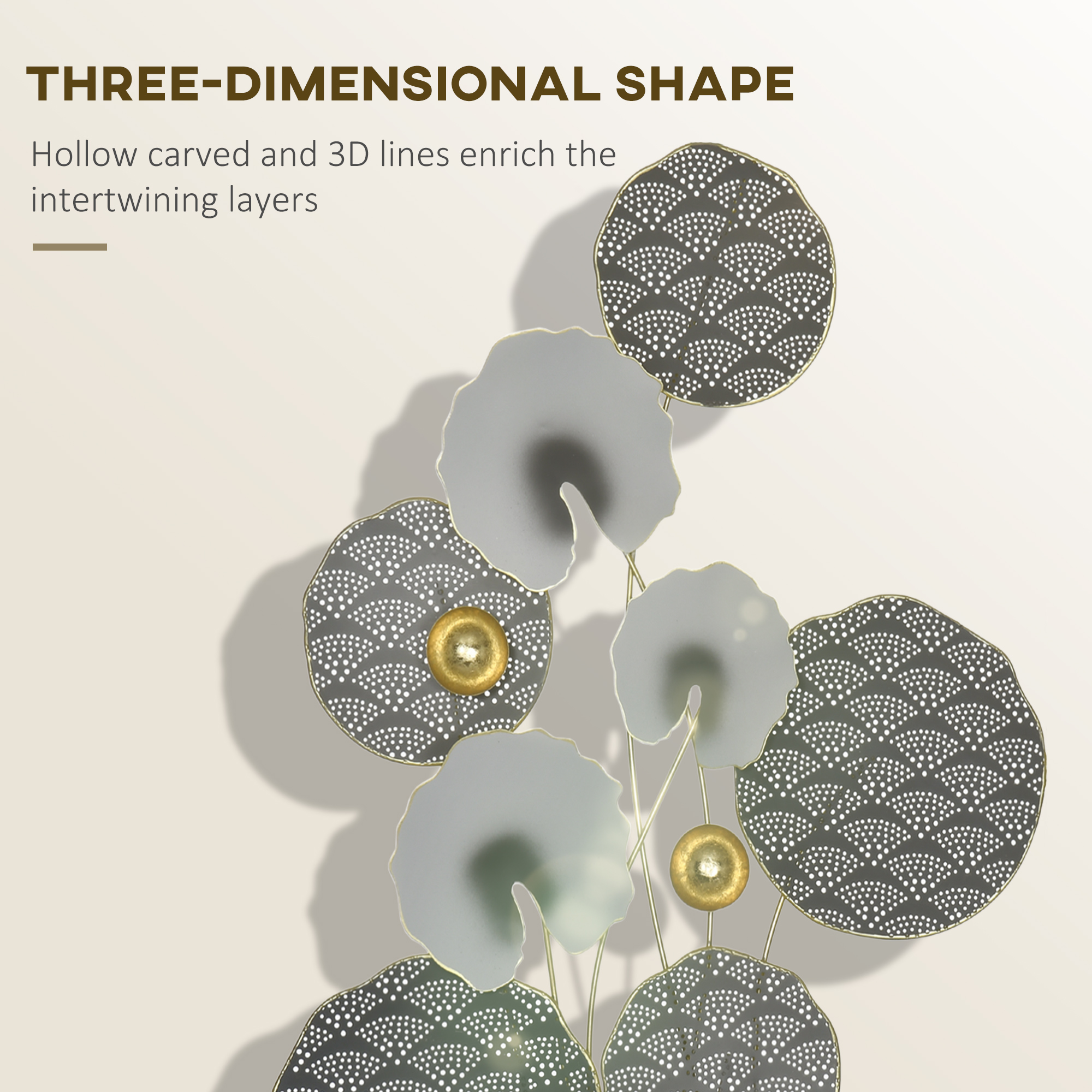HOMCOM 3D Metal Wall Art Modern Lotus Leaves Hanging Wall Sculpture ...