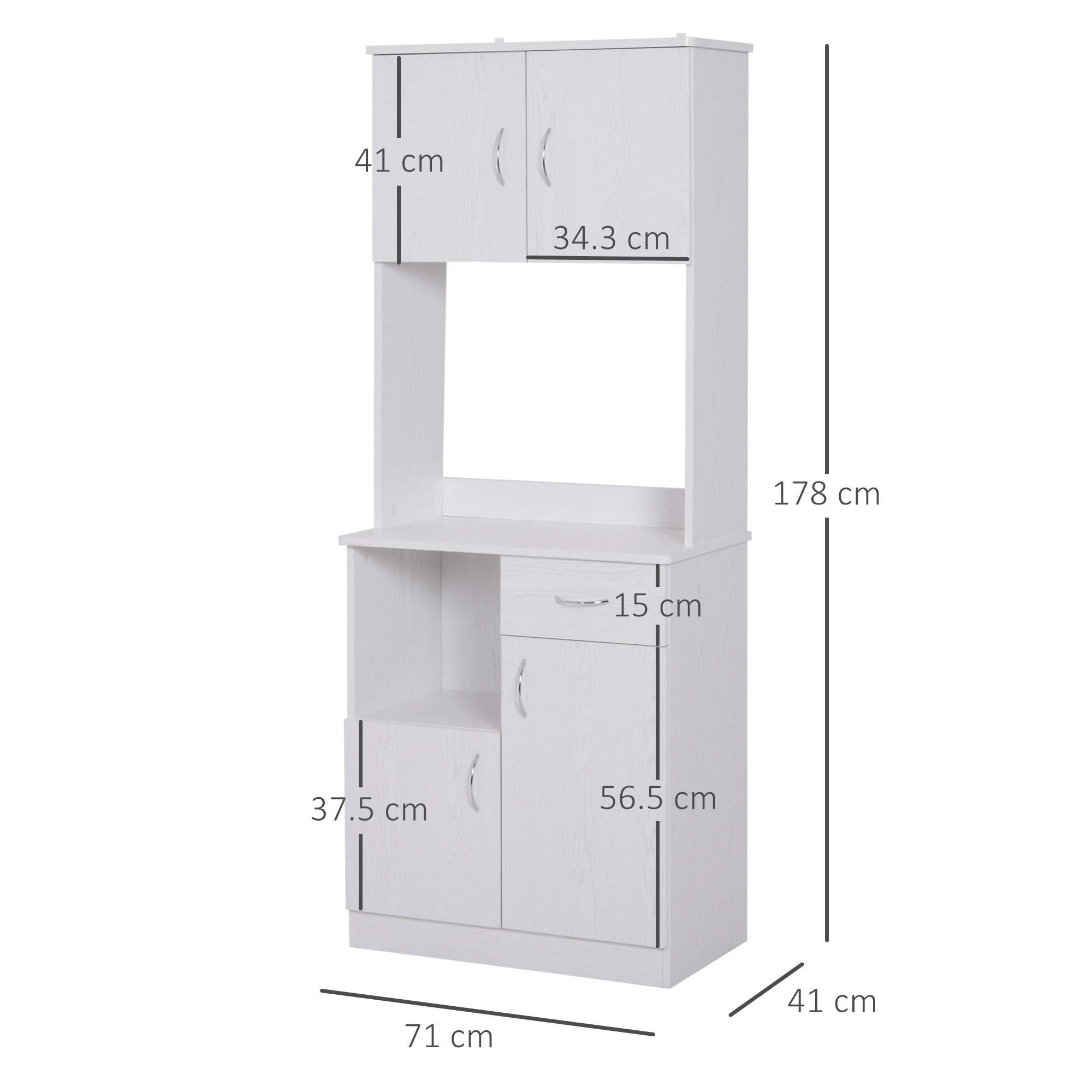 HOMCOM Tall Kitchen Cupboard, Kitchen Cabinet with Doors, Shelves, Drawer and Open Countertop, Storage Cabinet for Living Room, Dining Room, White 3
