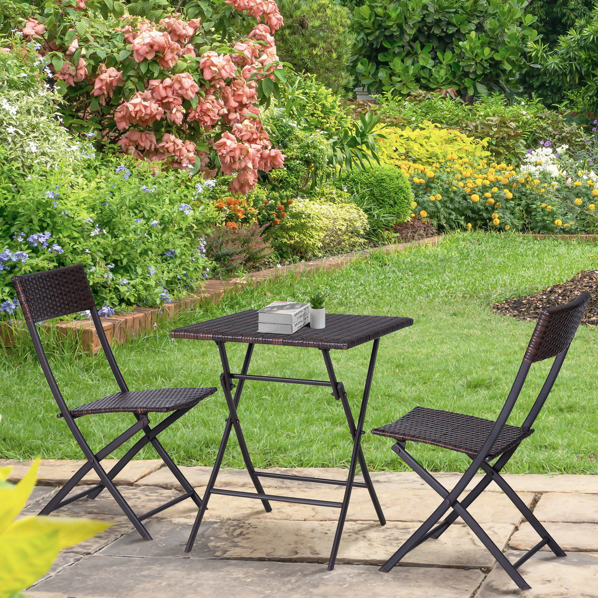 Outsunny Conjunto de 3 Piezas de Ratán Juego de 2 Sillas y Mesa para ...