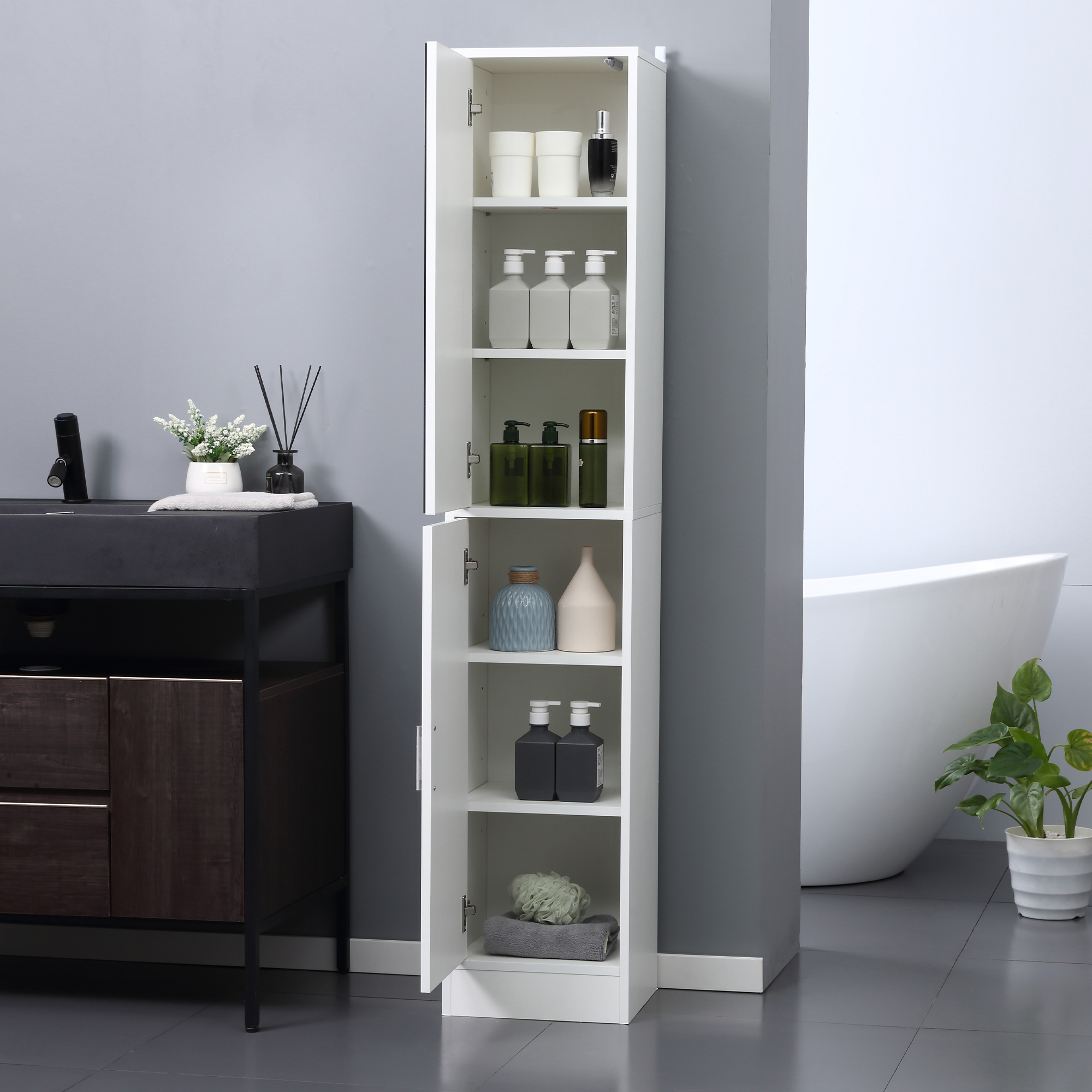 kleankin Tall Bathroom Cabinet with Mirror and Adjustable Shelf White 7
