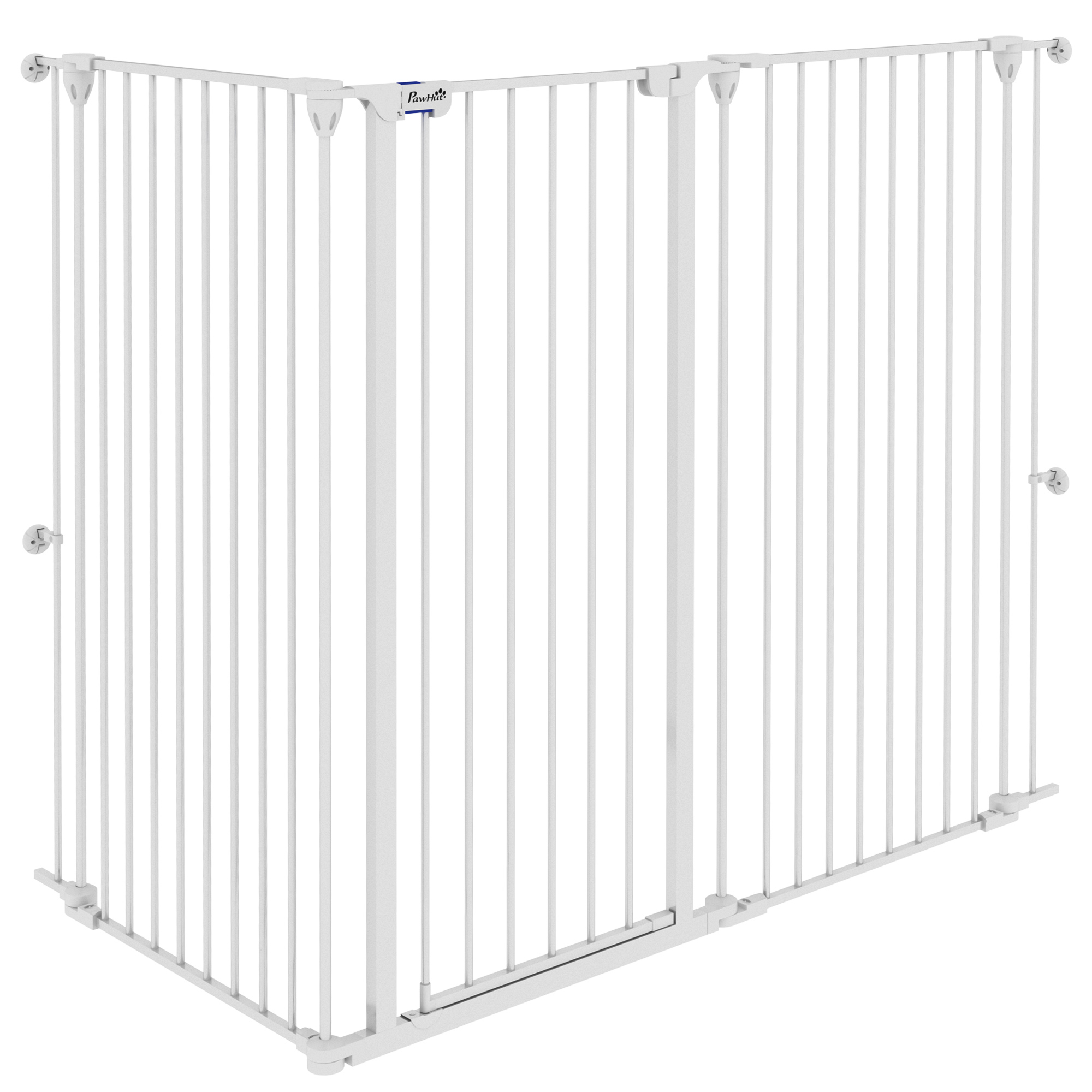 PawHut Barrière pour chien en acier à 3 panneaux pliante double verrouillage et porte intégrée pour porte et escalier blanc