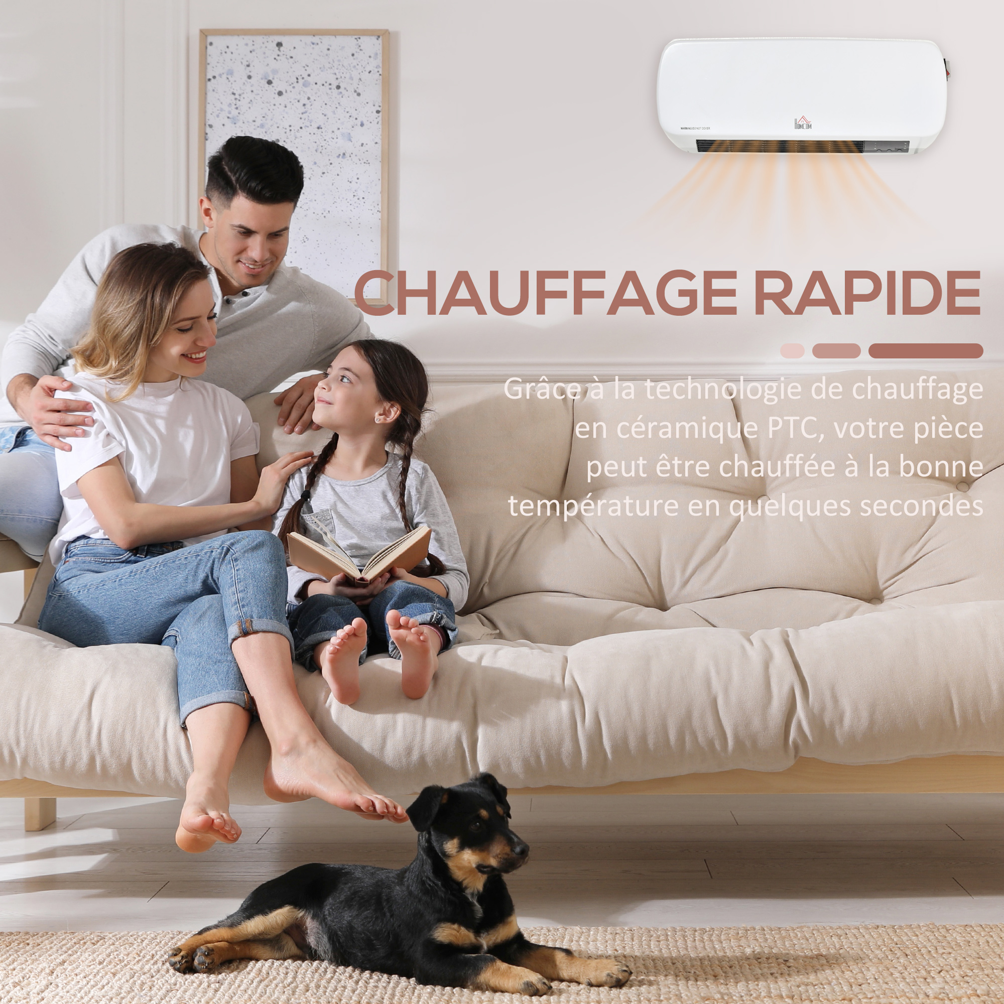 Chauffage Mural Céramique 1000/2000W HOMCOM - Thermostat, Programmable, Détection Fenêtre, Télécommande