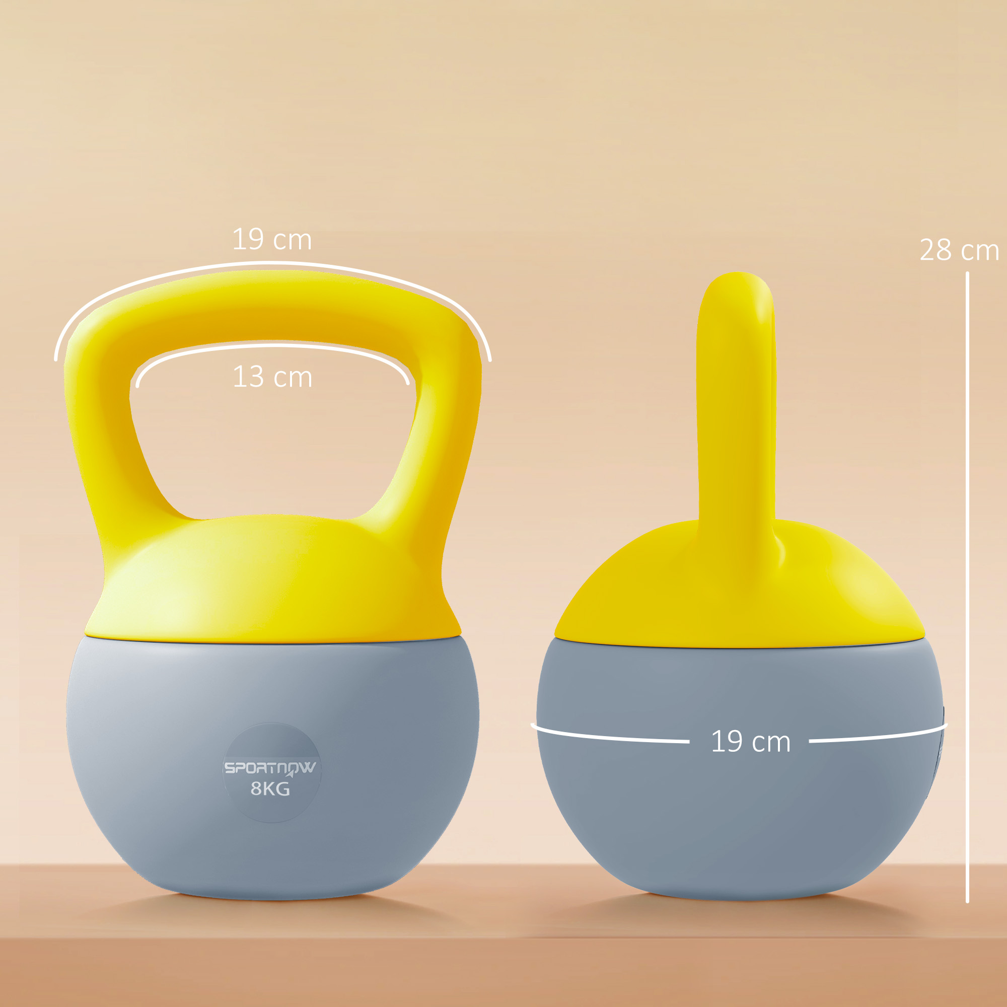 SPORTNOW 8KG Soft Kettlebell, Kettlebell with Non-Slip Handle for Home Gym, Weight Lifting, Strength Training, Yellow/Grey 3