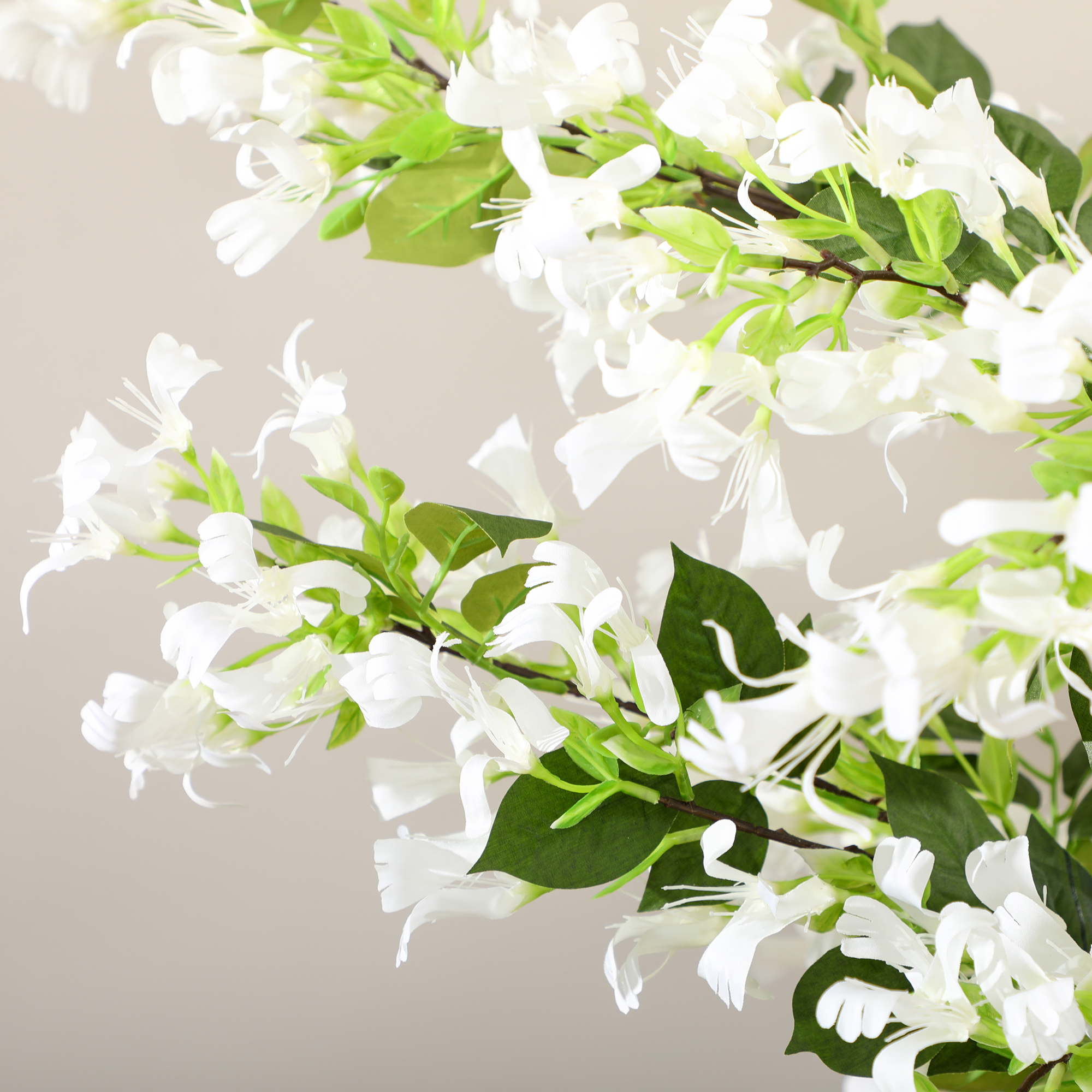 HOMCOM Artificial Plants Honeysuckle Flower in Pot Fake Plants with Curved Boots for Indoor Outdoor 15x15x150cm Set of 2 White 8