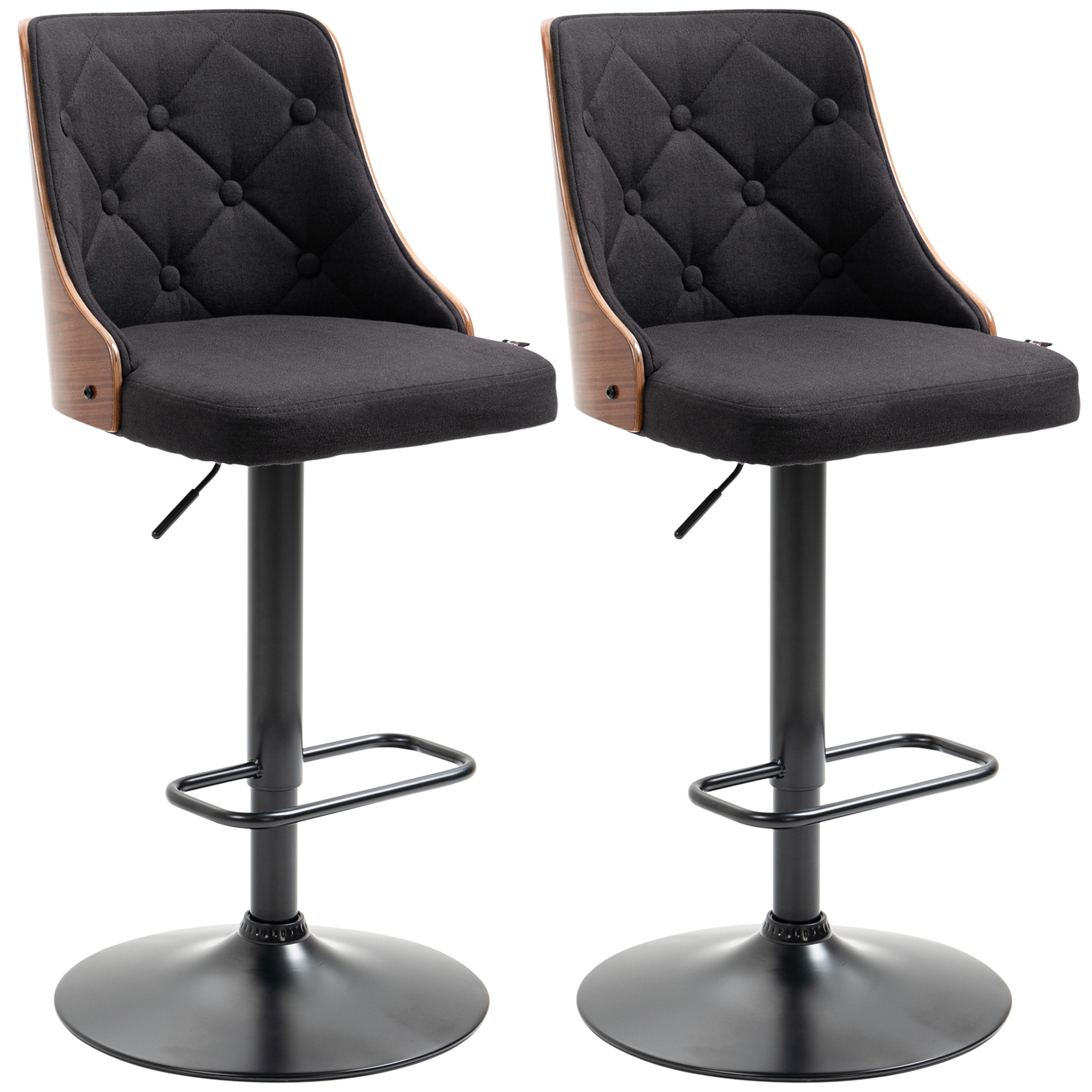 HOMCOM Lot de 2 tabourets de bar noir Chaise haute bar réglable en hauteur rotatif sur 360° avec repose-pieds tissu capitonné Aosom France