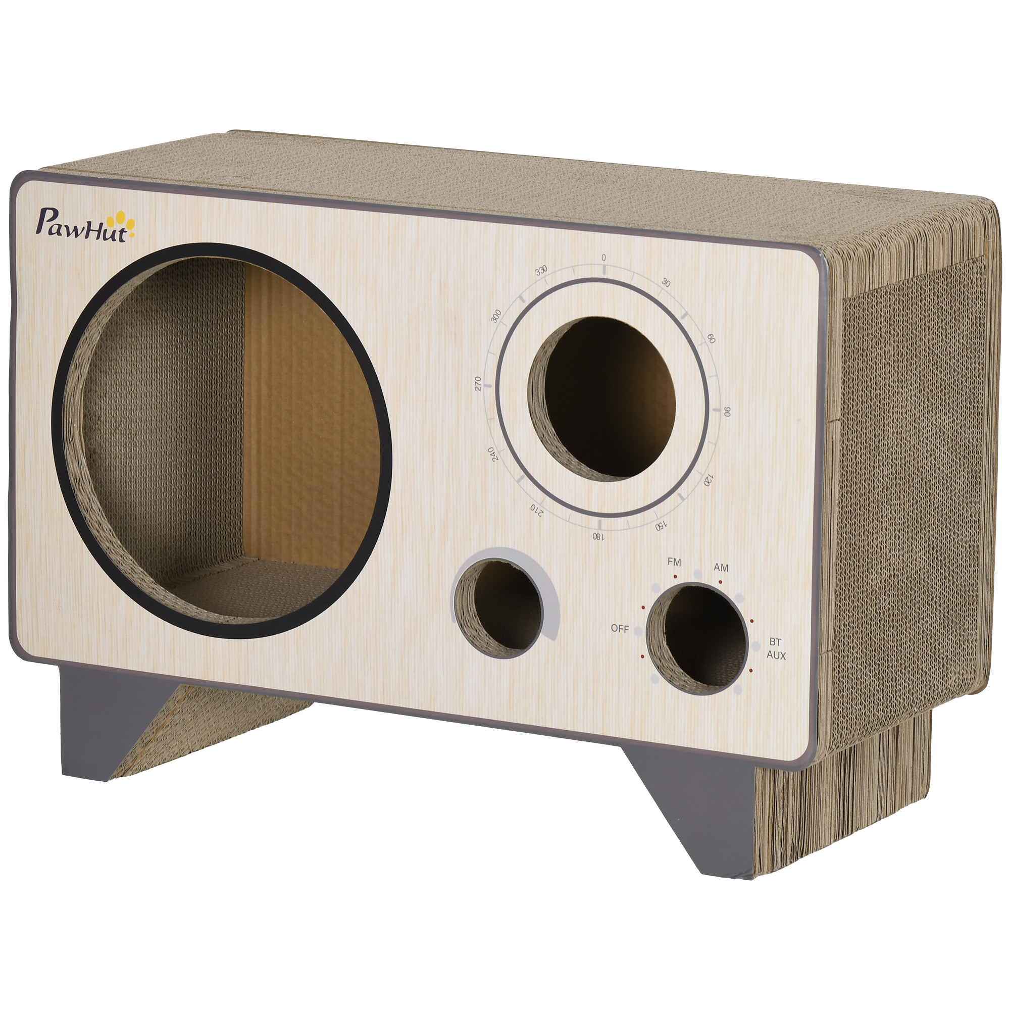 Comparer les prix de PawHut Griffoir pour chat en forme de radio avec herbe à chat, maison 2 en 1 carton ondulé pour chat chaton 57 x 24,5 x 39 cm